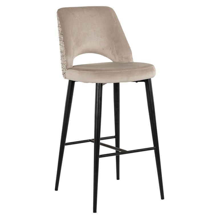 TABITHA beige bar stool with a black base