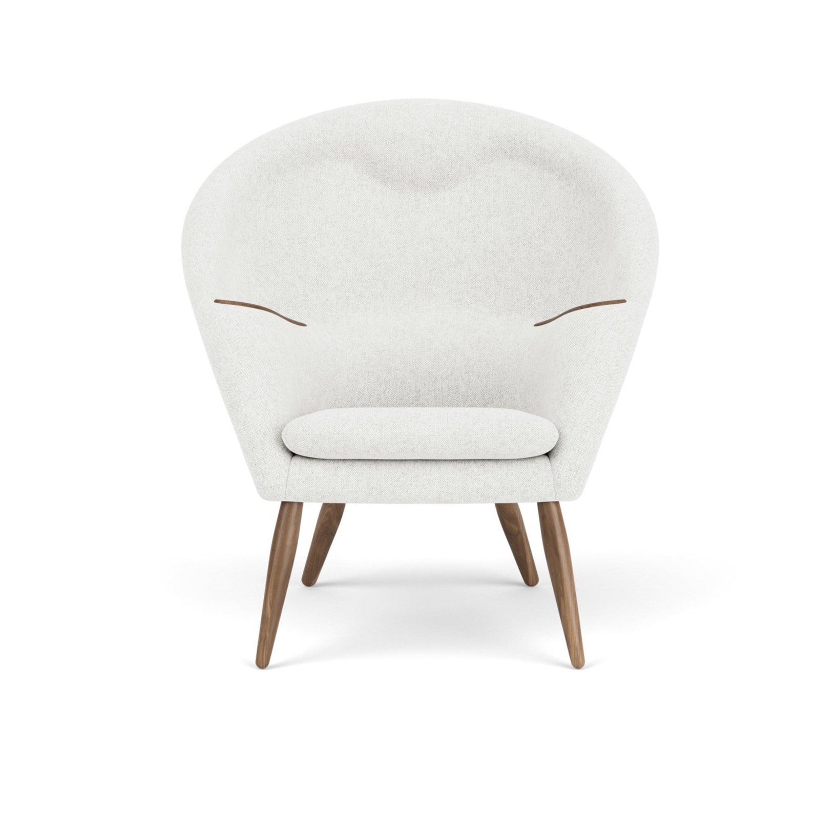 ODA light gray armchair with walnut base