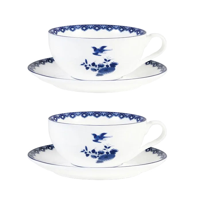 Tassen-Set mit Untertasse DELFTWARE weiß mit blauem Muster