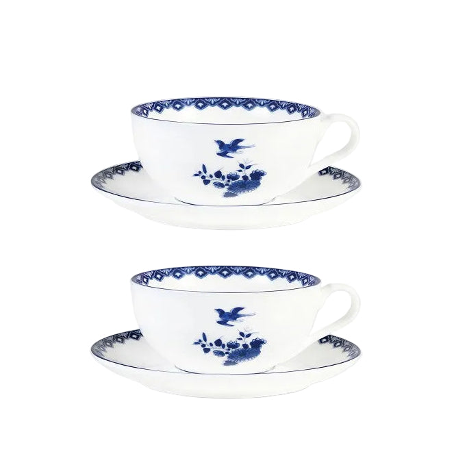 Tassen-Set mit Untertasse DELFTWARE weiß mit blauem Muster