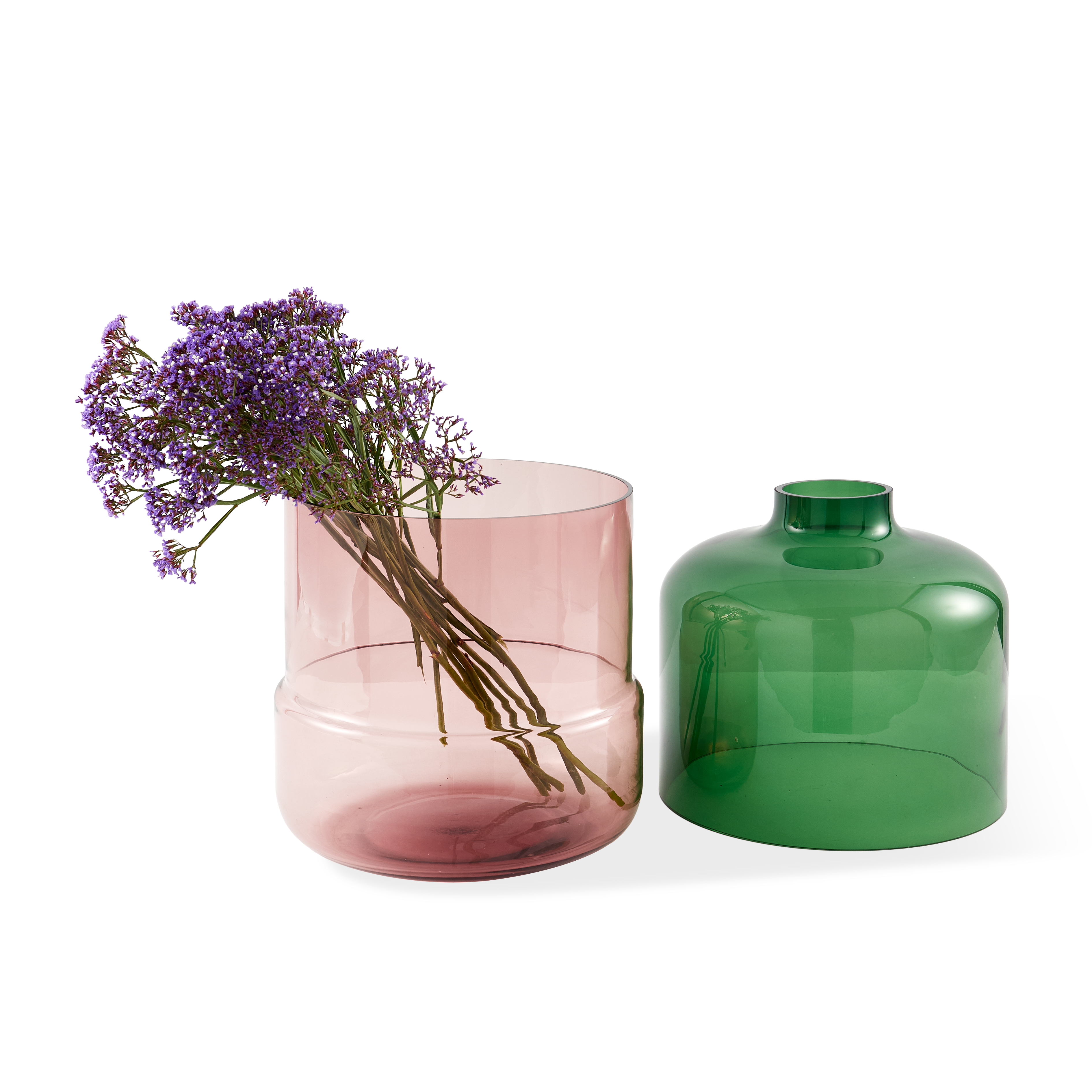 Glass vase FORMY pink with green
