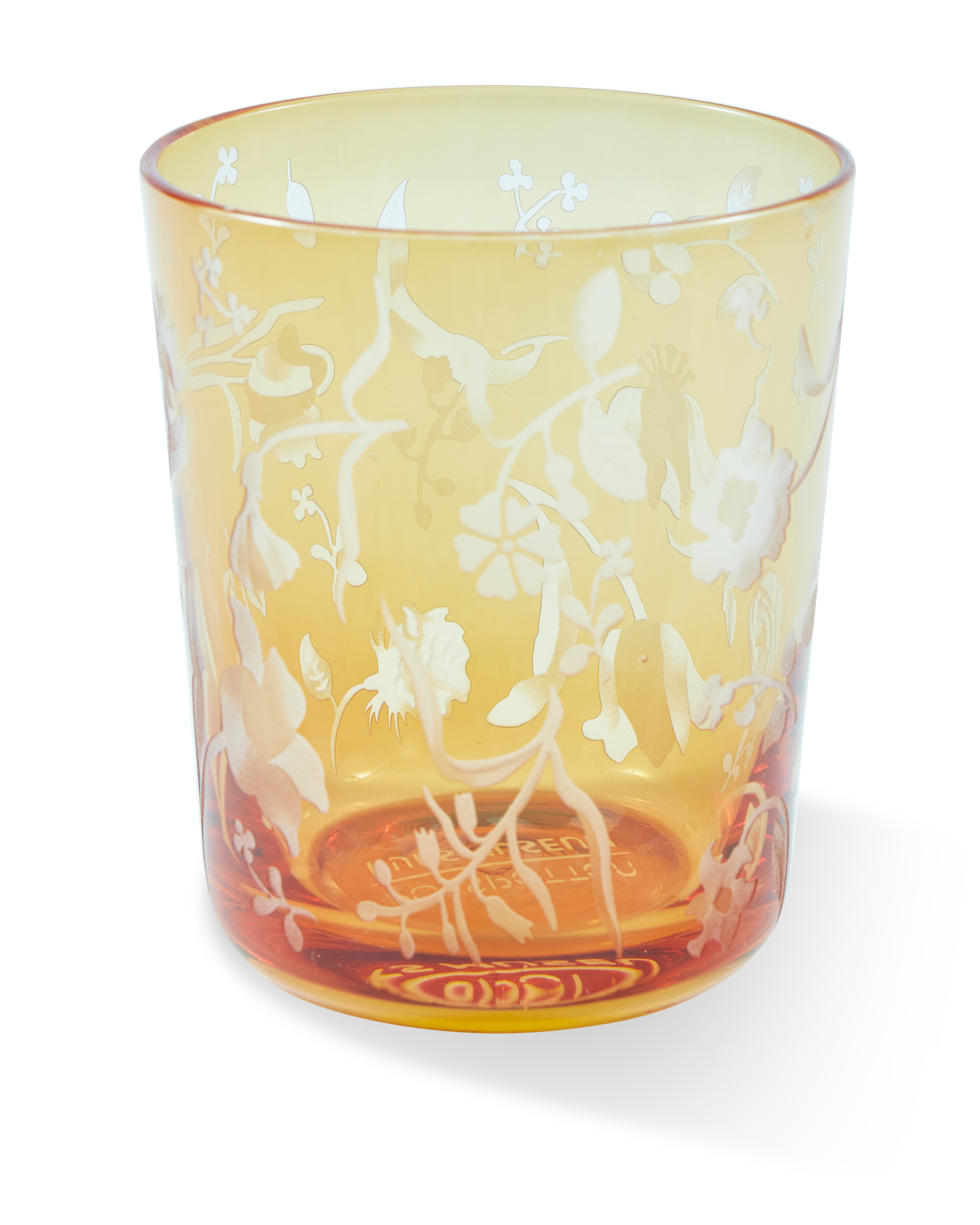 Set van glazen SCATTERED FLOWERS geel met gezandstraald patroon