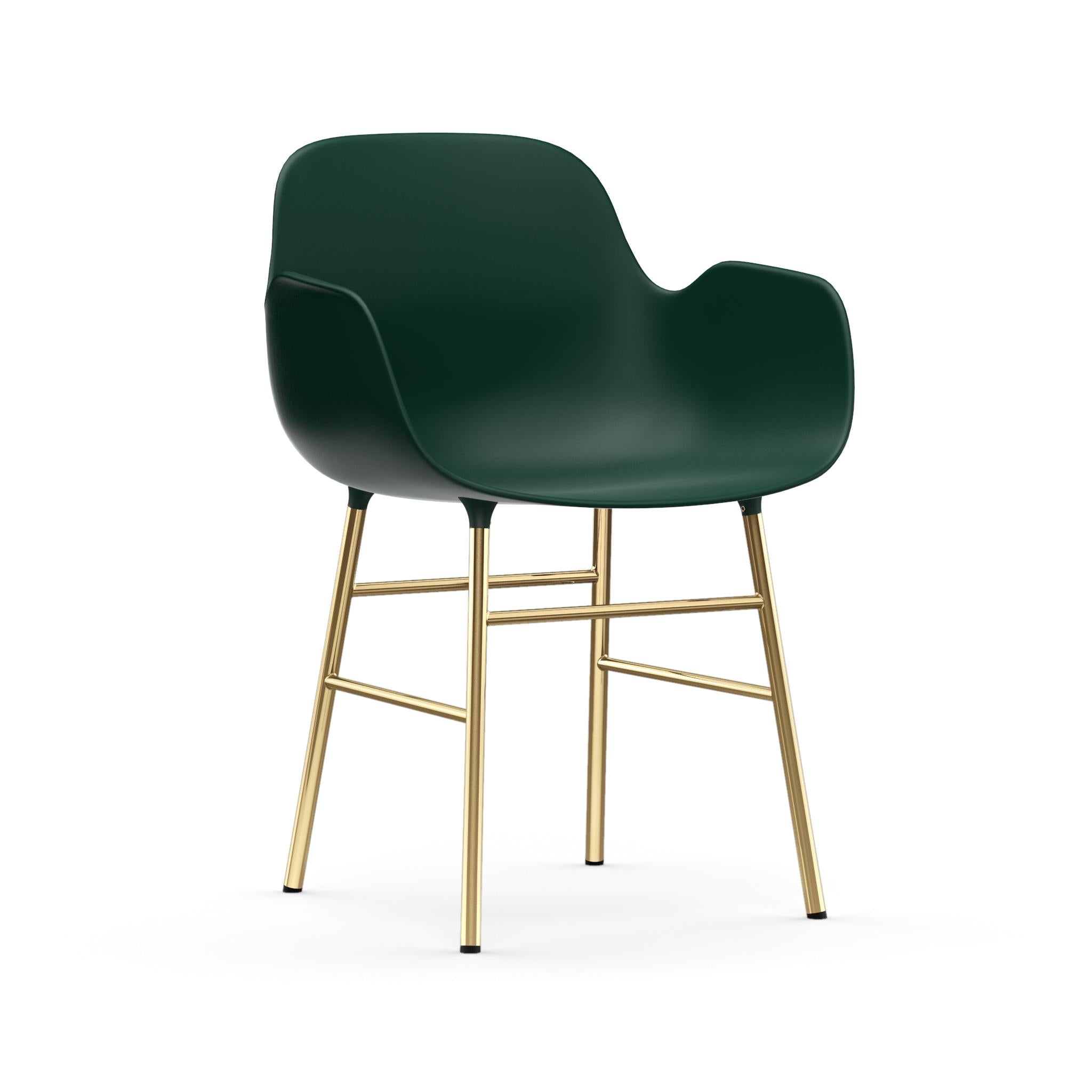 Chair with armrests green with a golden base