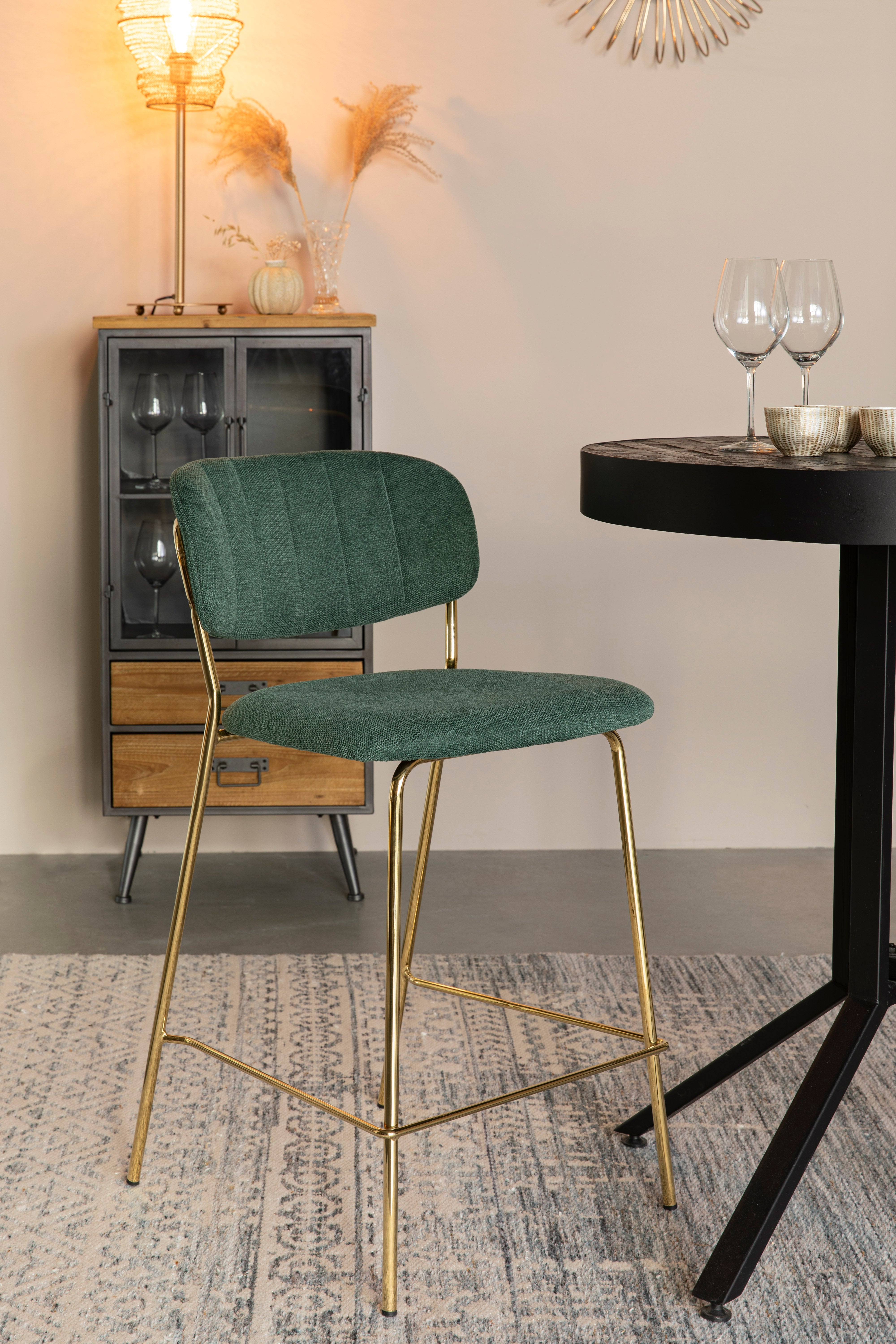 Krzesło barowe JOLIEN ciemnozielony ze złotą podstawą – metal, White Label Living