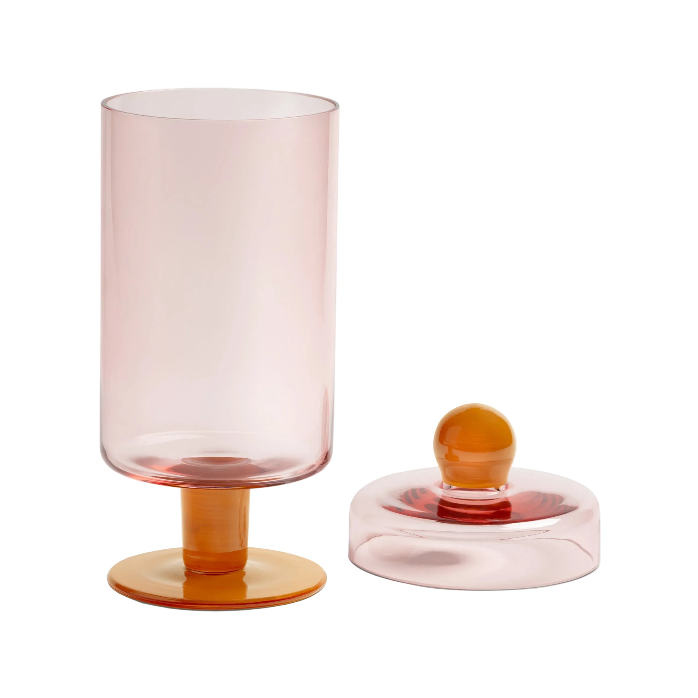 Glasbehälter DUO TALL rosa mit orangefarbenem Deckel