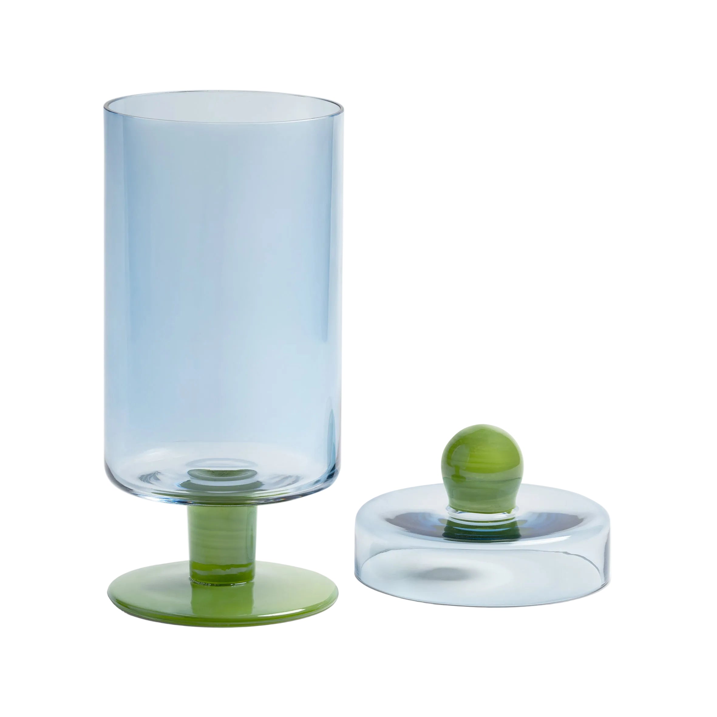 Glazen opbergcontainer DUO TALL blauw met groen