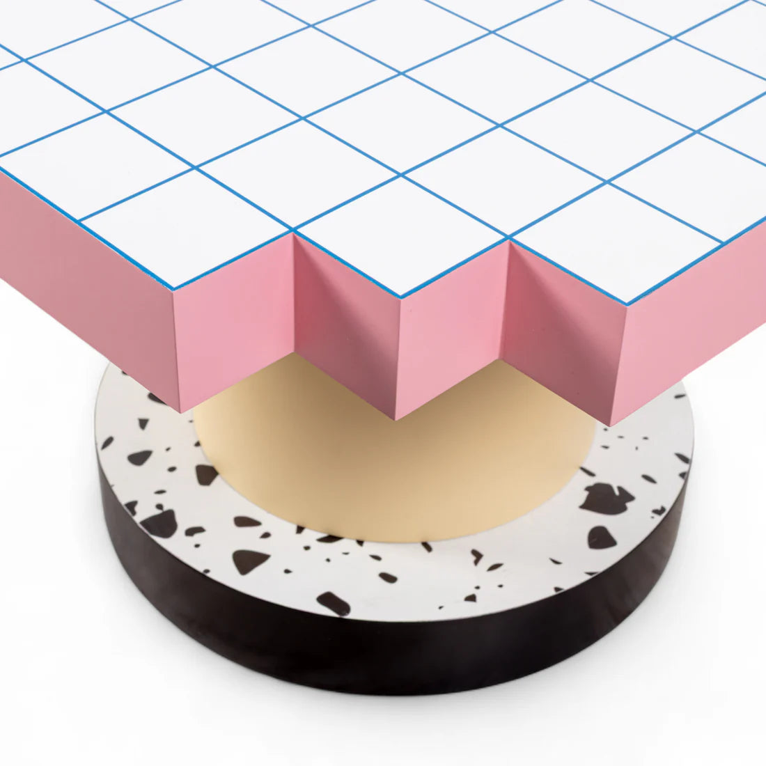 Koffietafel SUPERCOFFEE BLAUW RUIT roze met geel