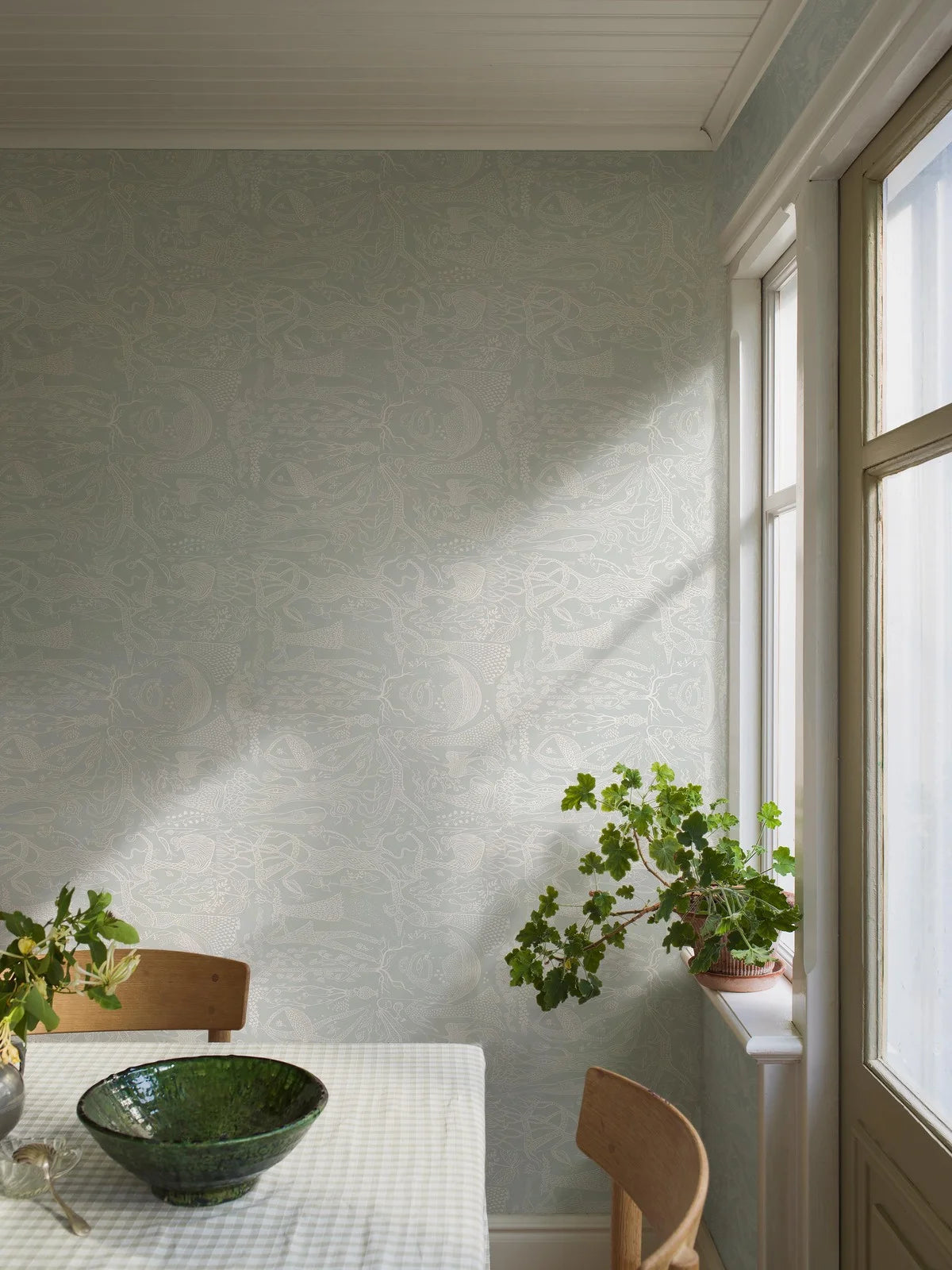 Ethnic Pattern Wallpaper POEME D'AMOUR Sage Green