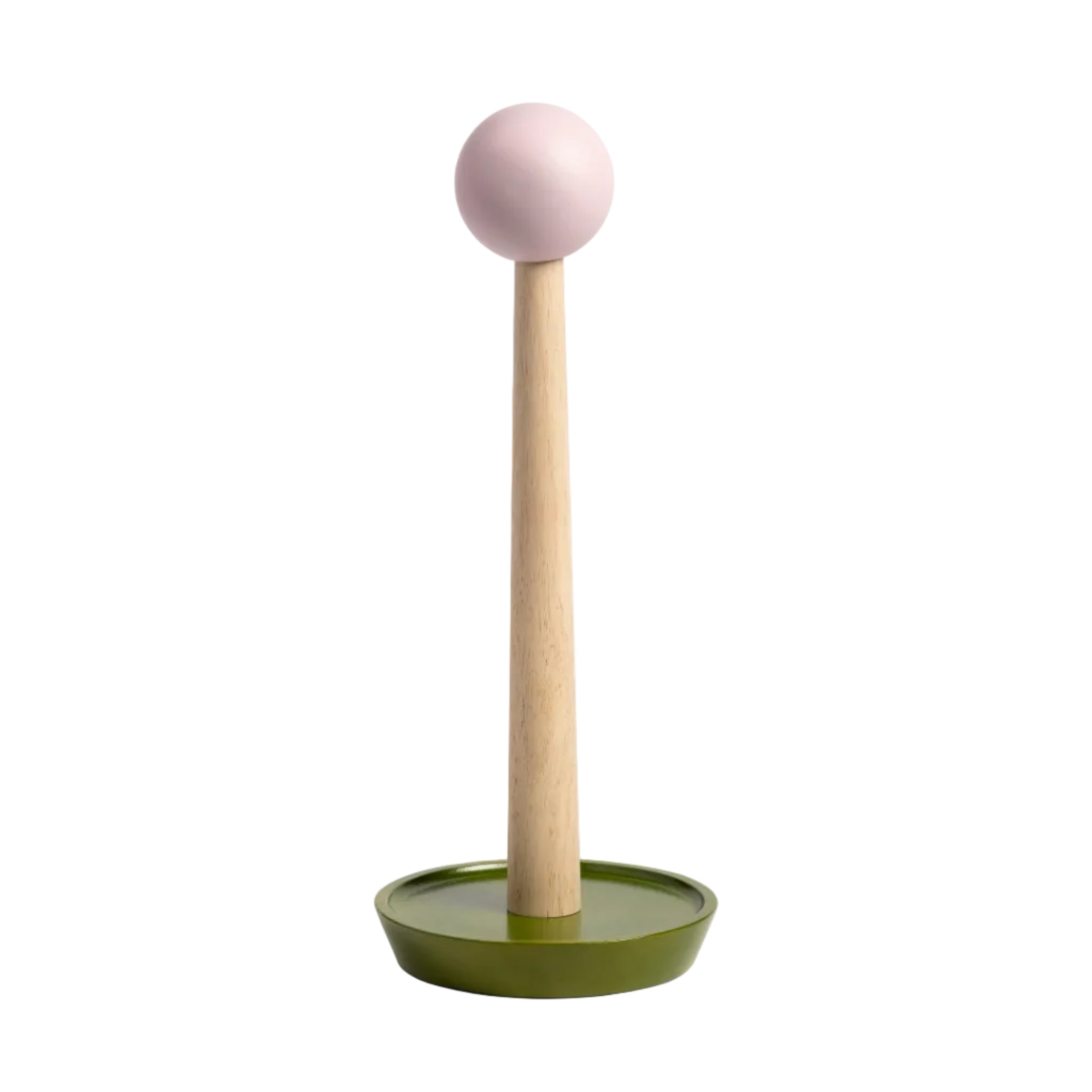 Houten keukenrolhouder HALMA met groen en roze