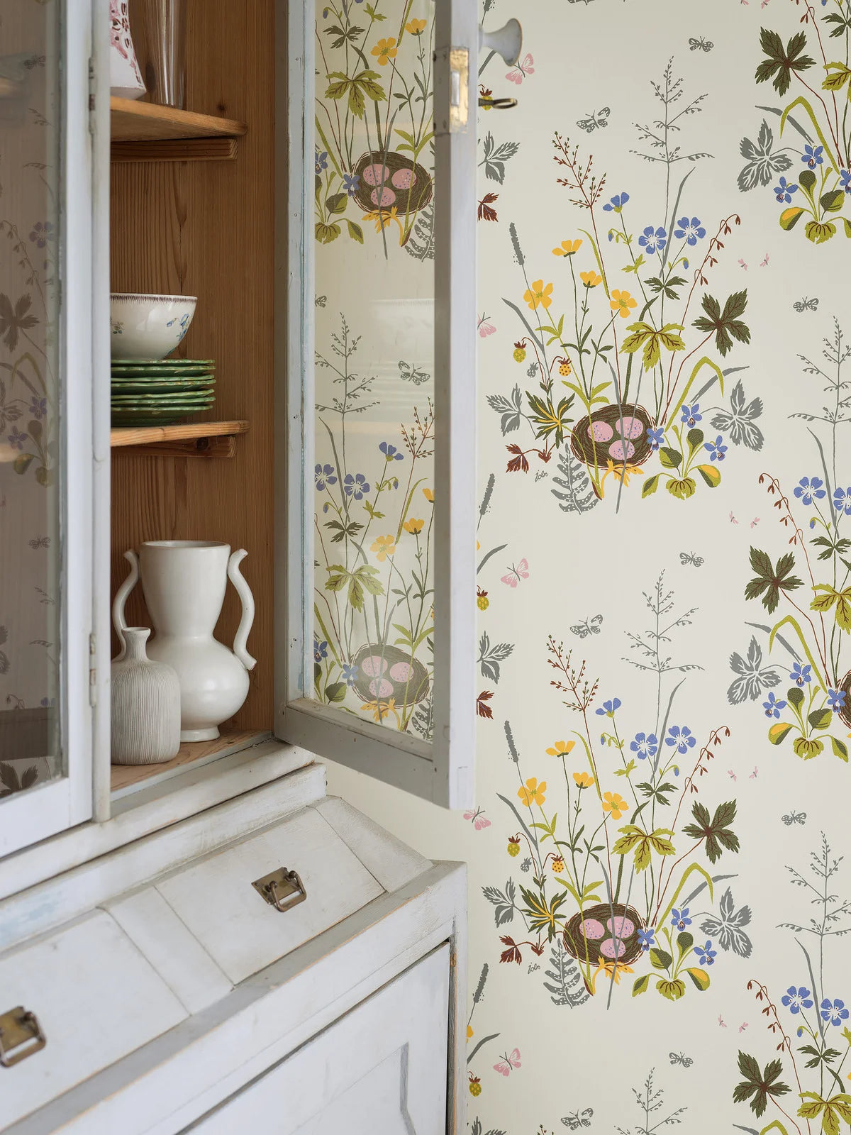 Tapete mit floralem Blumenmuster FAGELBO creme mit braun