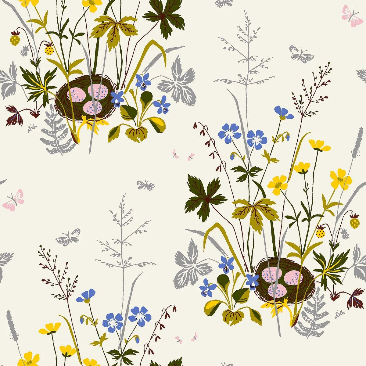 Tapete mit floralem Blumenmuster FAGELBO creme mit braun