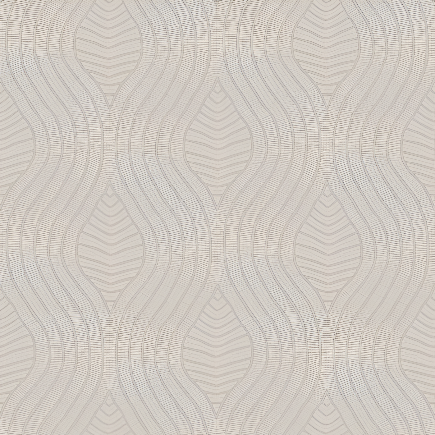 Structural wallpaper imitating embroidery in a geometric wave pattern BRODELIA GREGE gray-beige