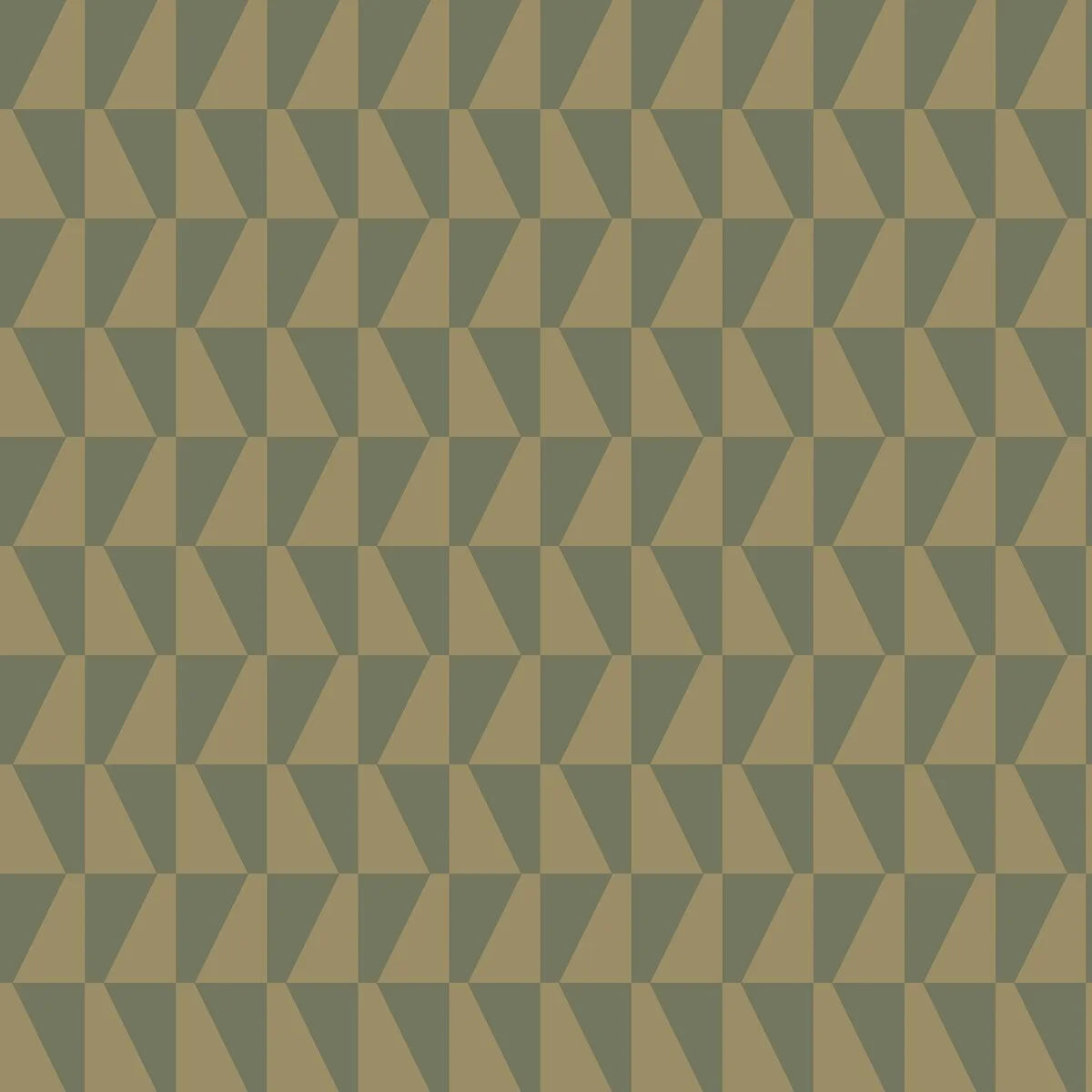 Non-woven paper wallpaper with a geometric TRAPEZE pattern in green and gold