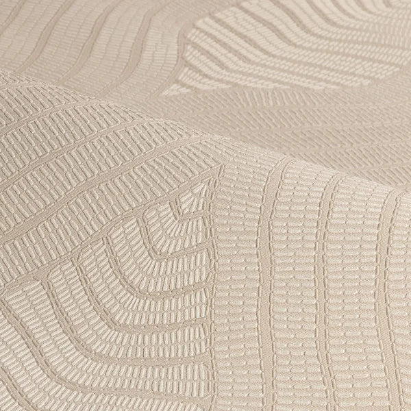 Structural wallpaper imitating embroidery in a geometric wave pattern BRODELIA GLACE sandy beige