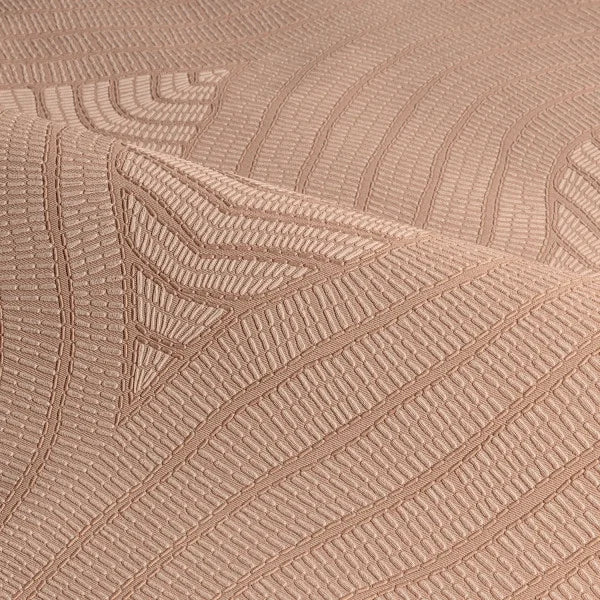 Structural wallpaper imitating embroidery in a geometric wave pattern BRODELIA NUDE peach beige