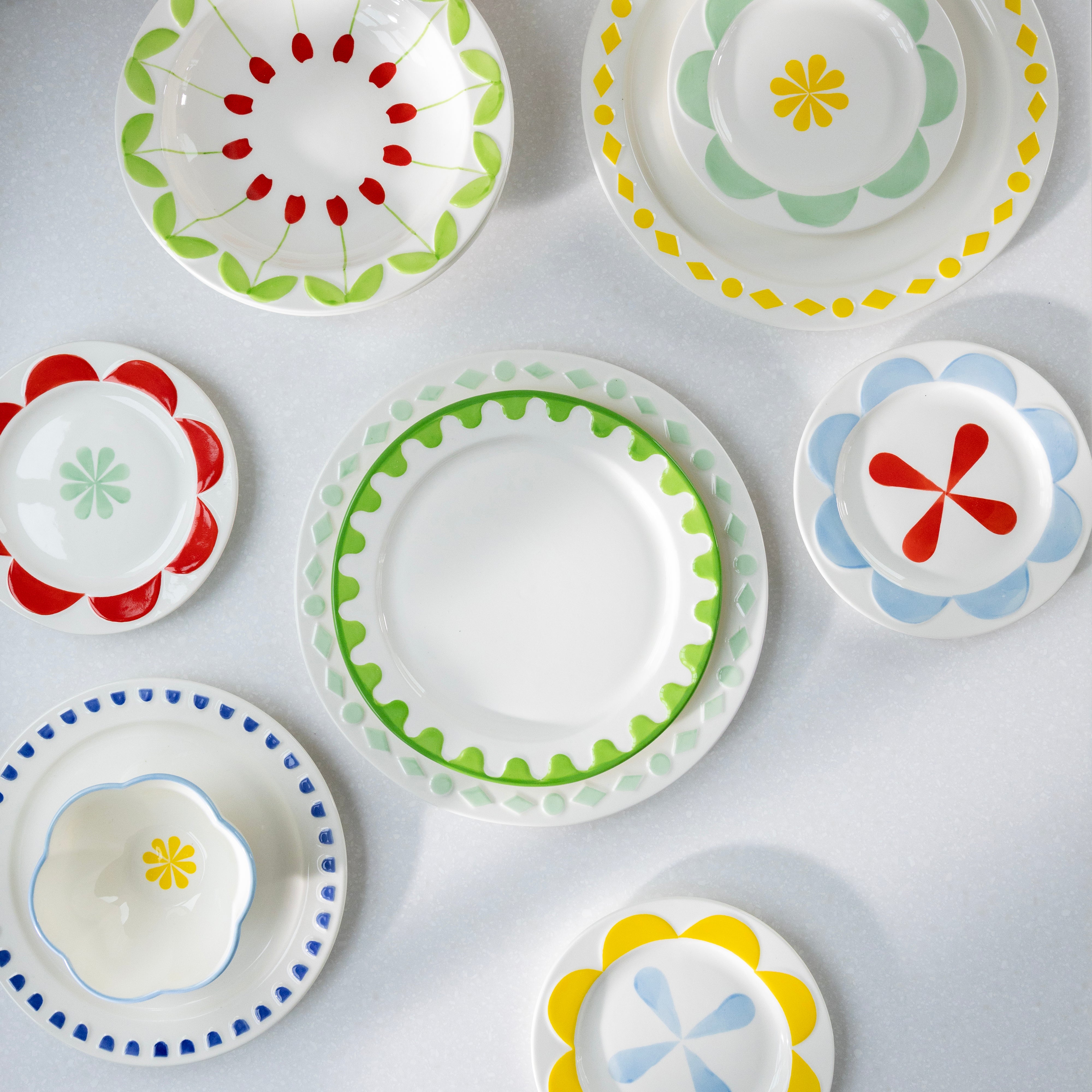 FOLK Deep Plate Set White with Green and Red