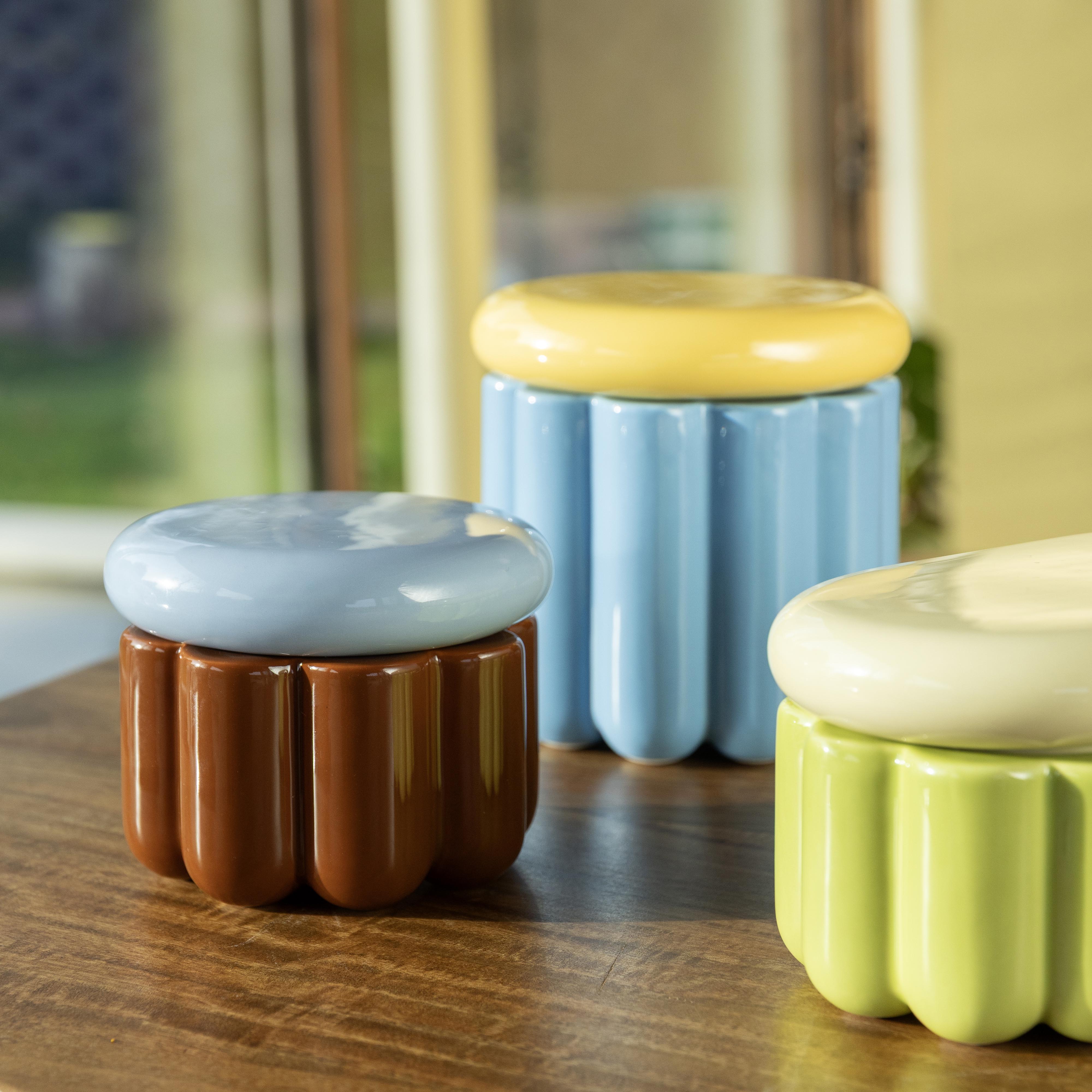 Opbergdoos CHARLO blauw met gele deksel