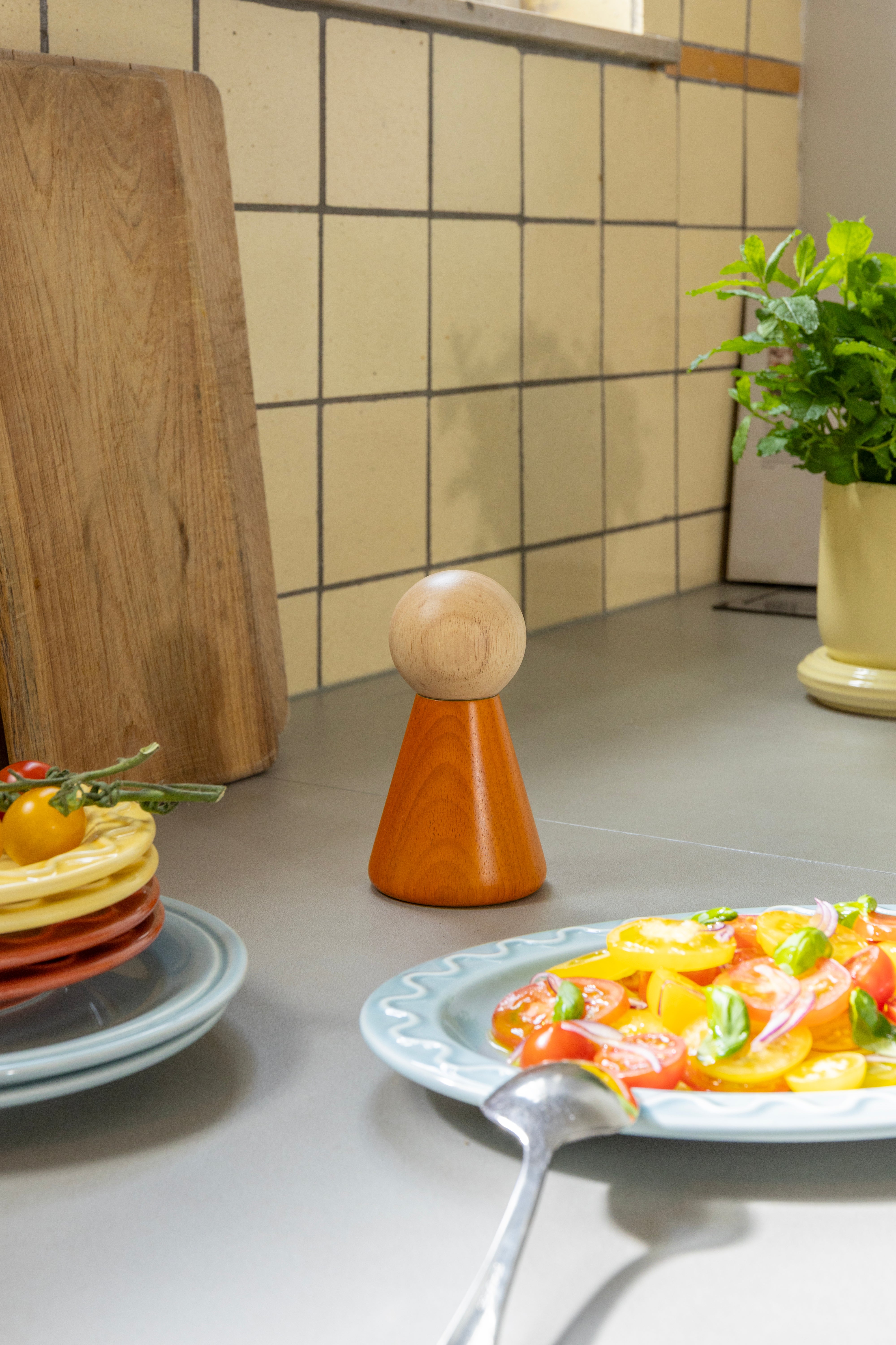 HALMA SMALL Orange Spice Grinder with Wood