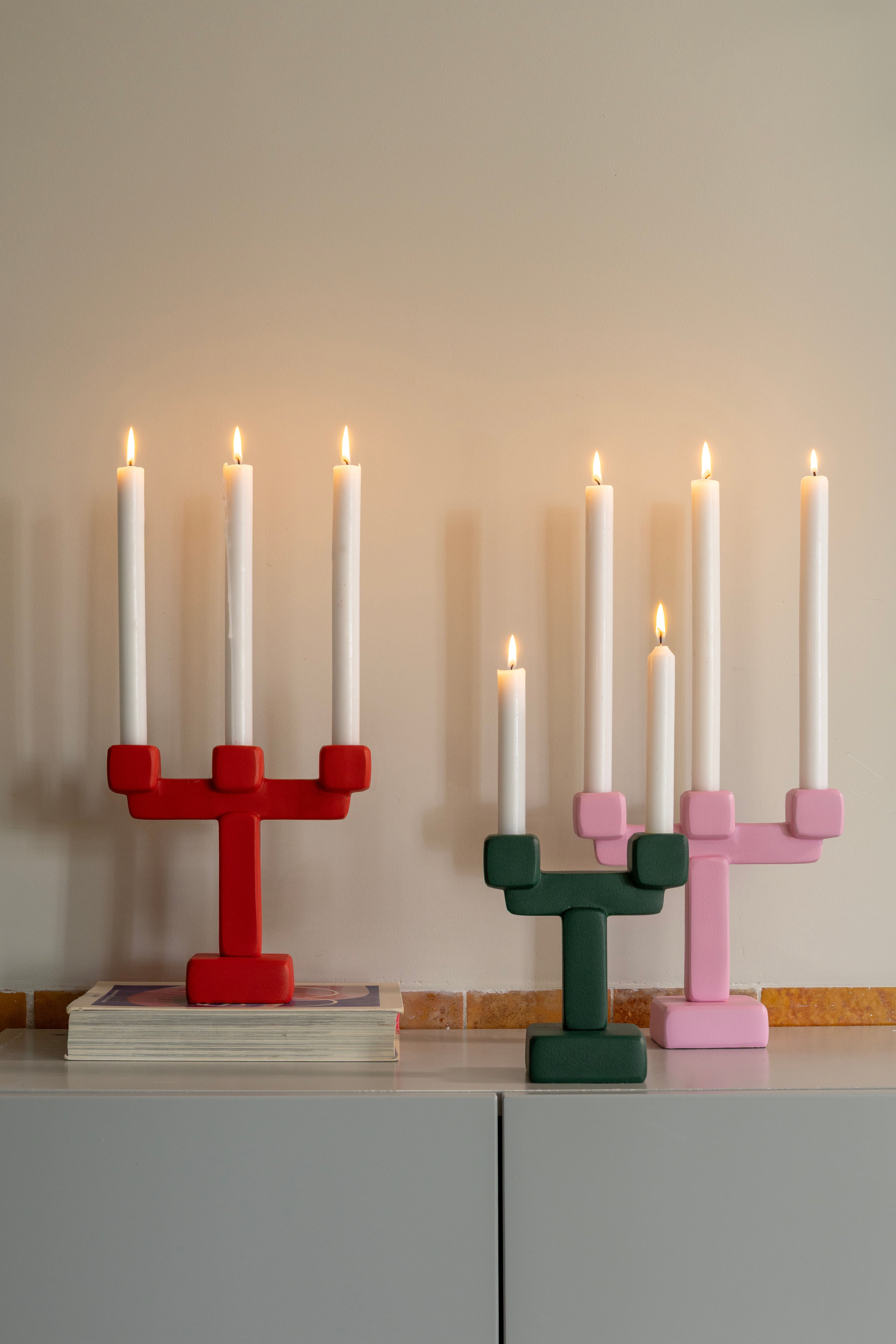 Three-Arm Candle Holder CHUNK Red
