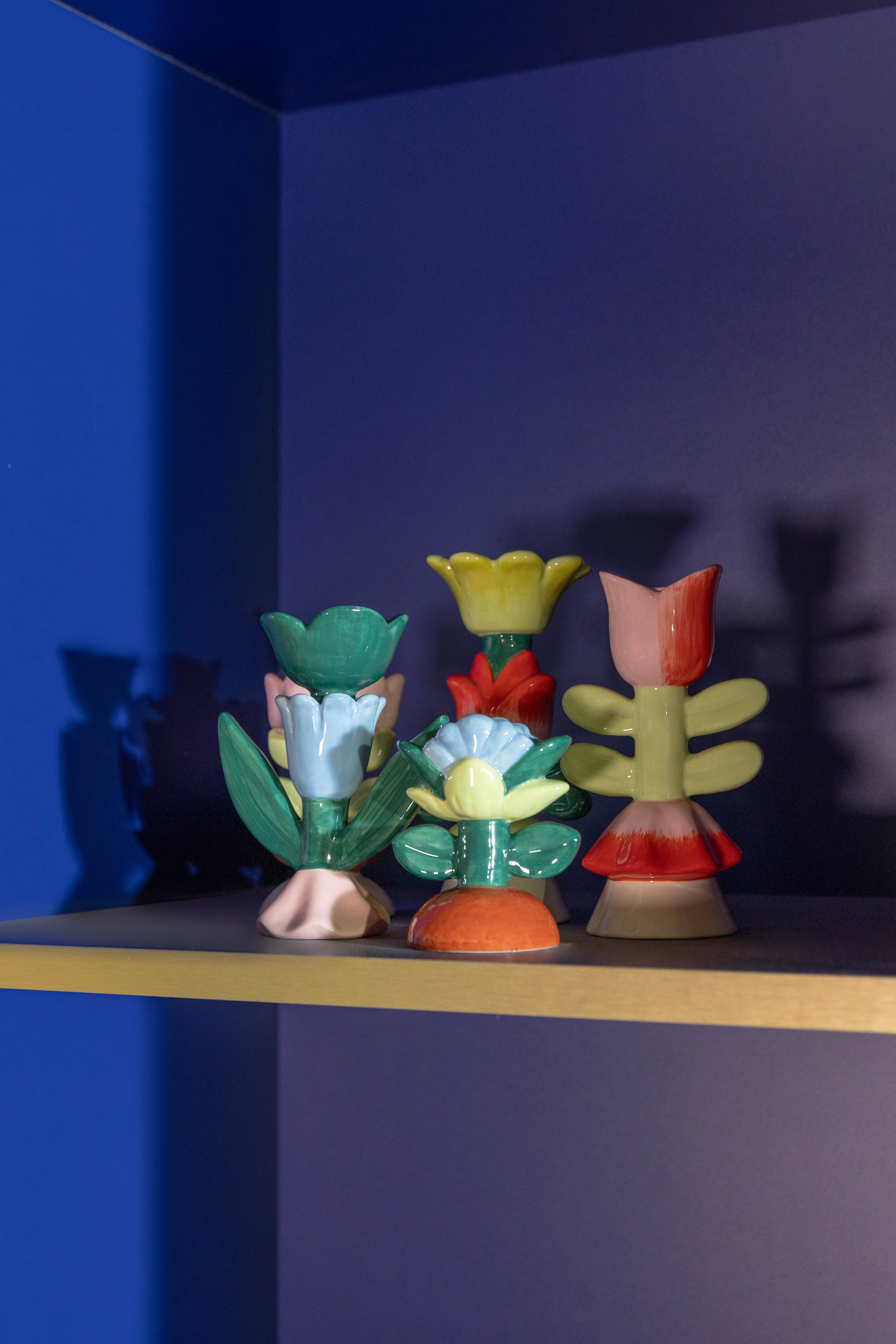 Groene BLUME kaarsenhouder met blauw en rood