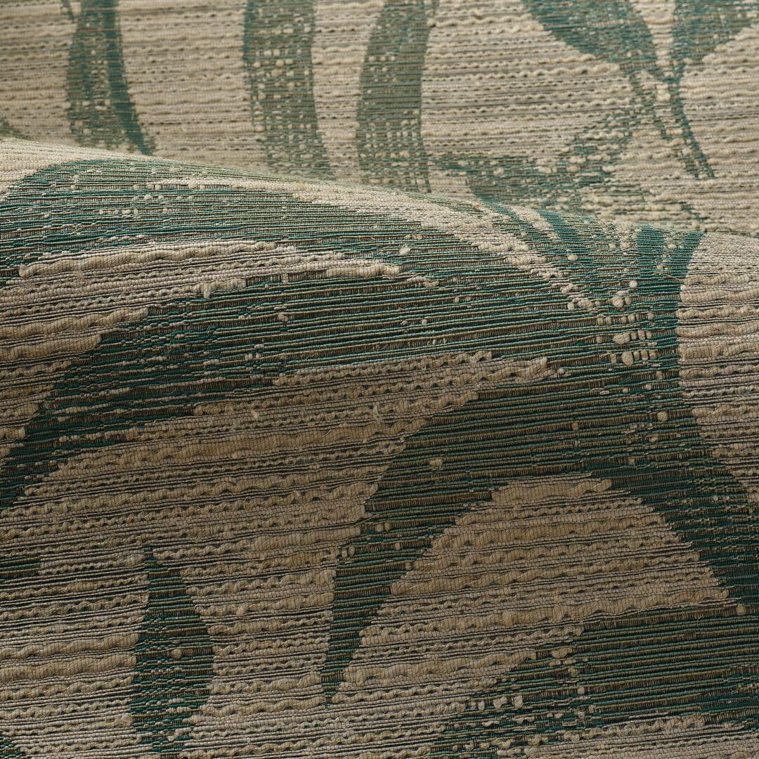Textile wallpaper with a plant motif of SALIX leaves - EMERALD/CELEDON light green with beige