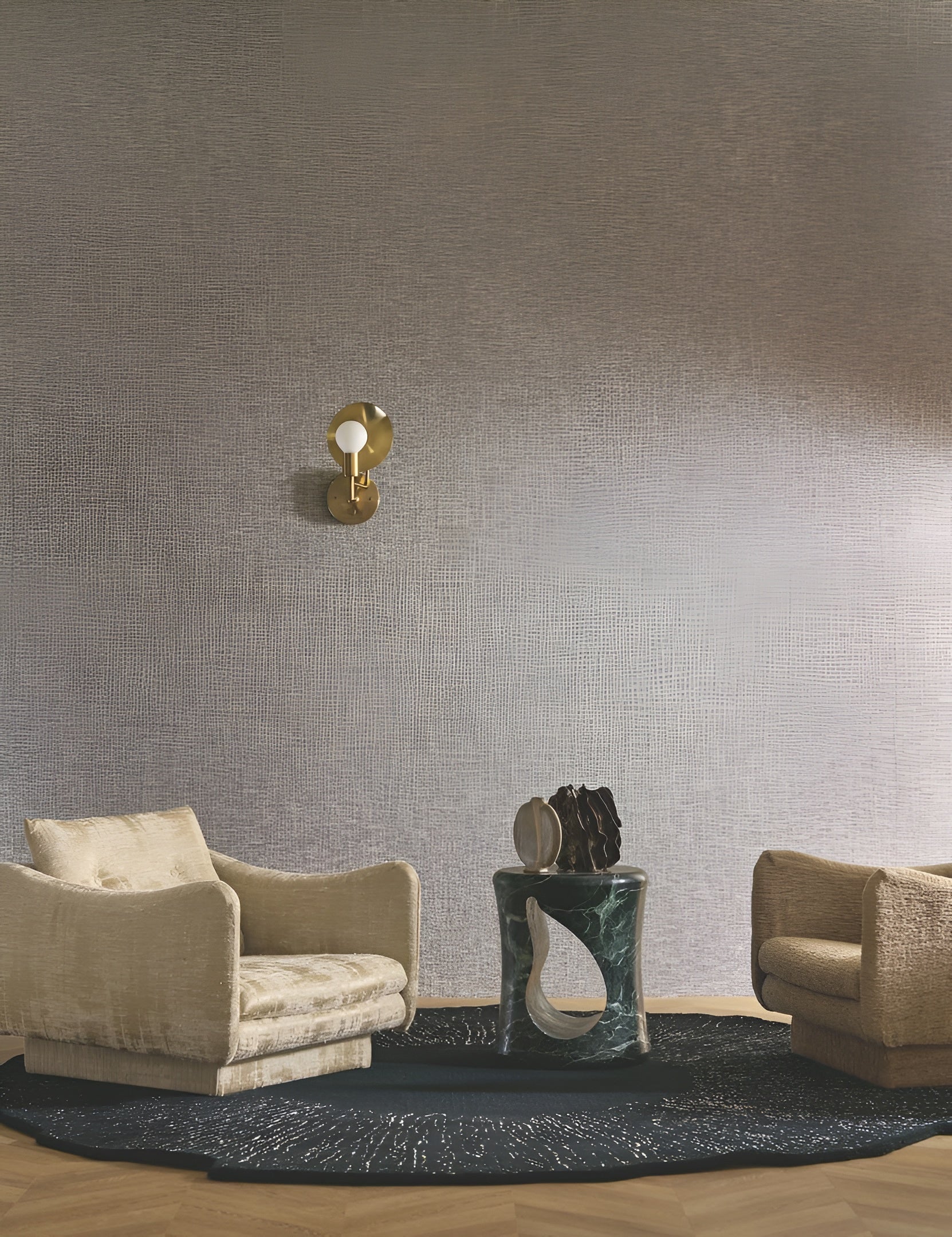 Structural textile wallpaper SERENITE - Nacre in beige with white