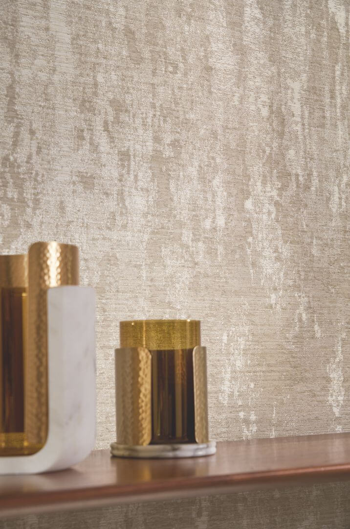 Textile mural imitating an aged wall ORCIA - GRÈGE beige with gray