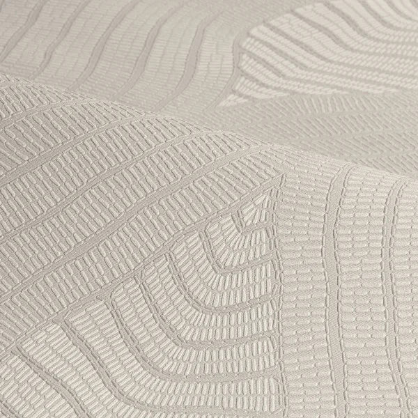 Structural wallpaper imitating embroidery in a geometric wave pattern BRODELIA GREGE gray-beige