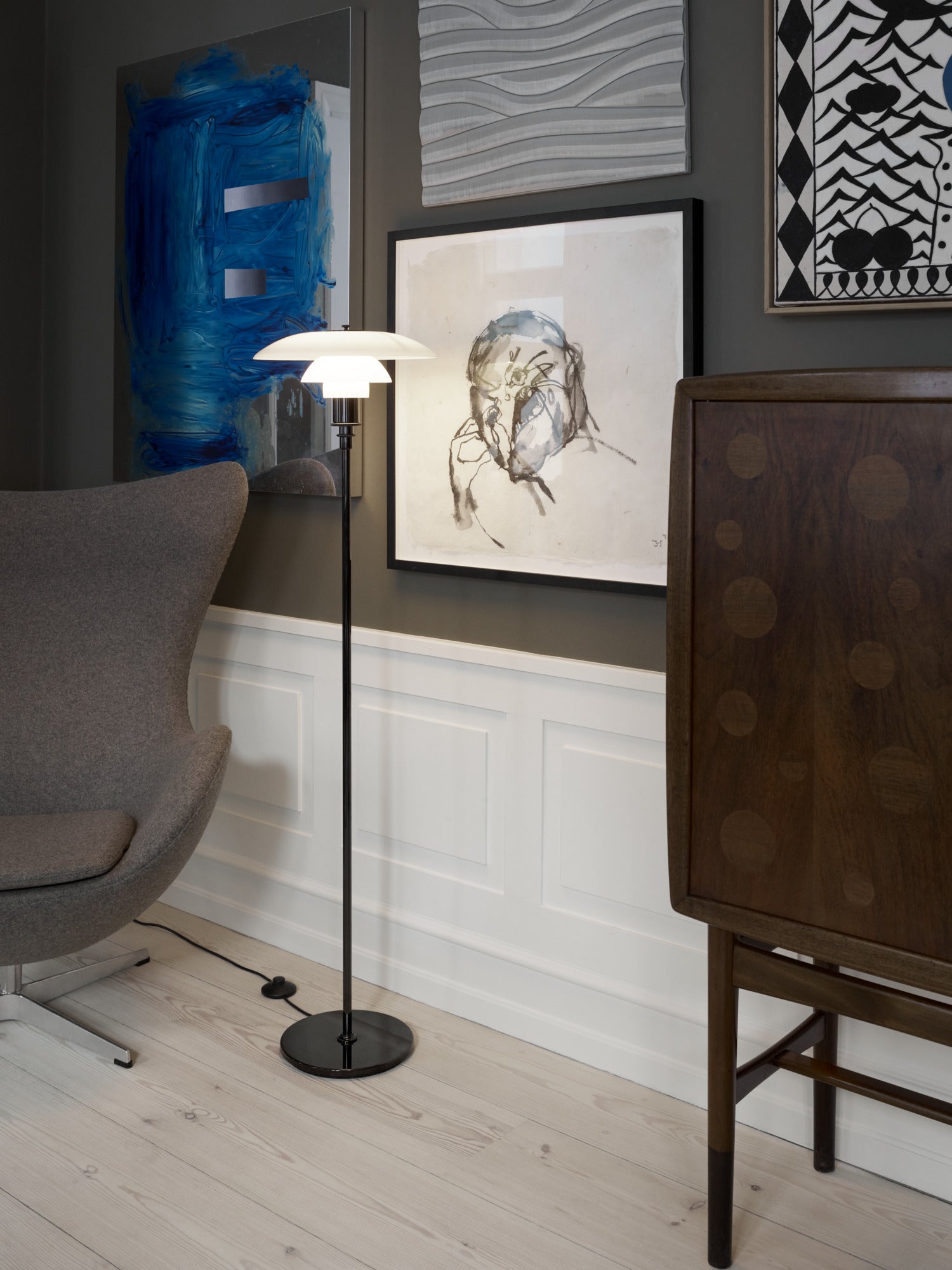 Vloerlamp PH 3½-2½ wit met zwarte voet
