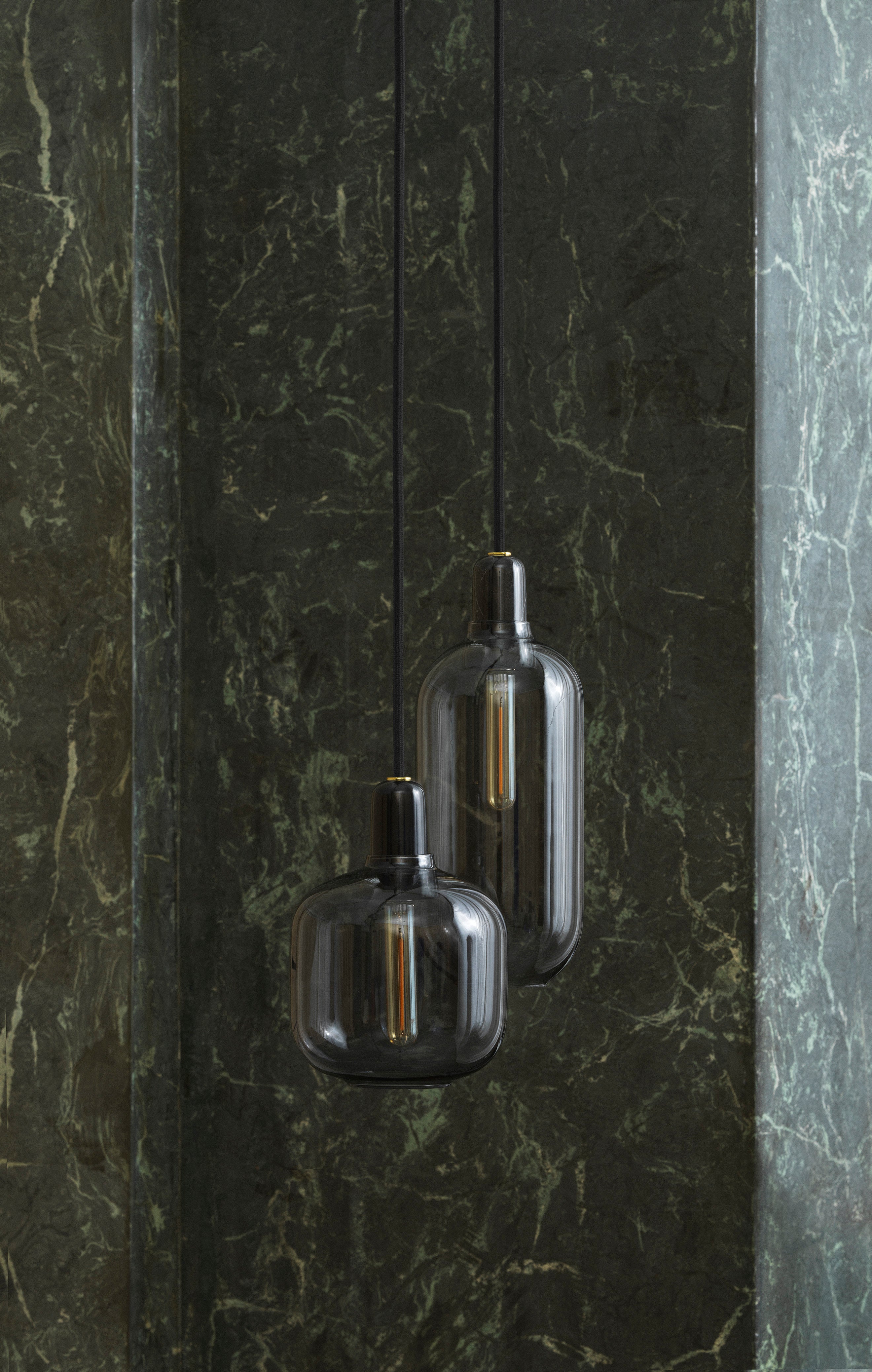 AMP pendant lamp with smoked glass and black marble