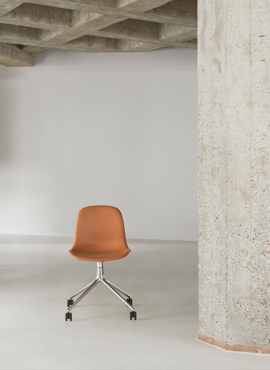 4W burgundy office chair with a black base on wheels