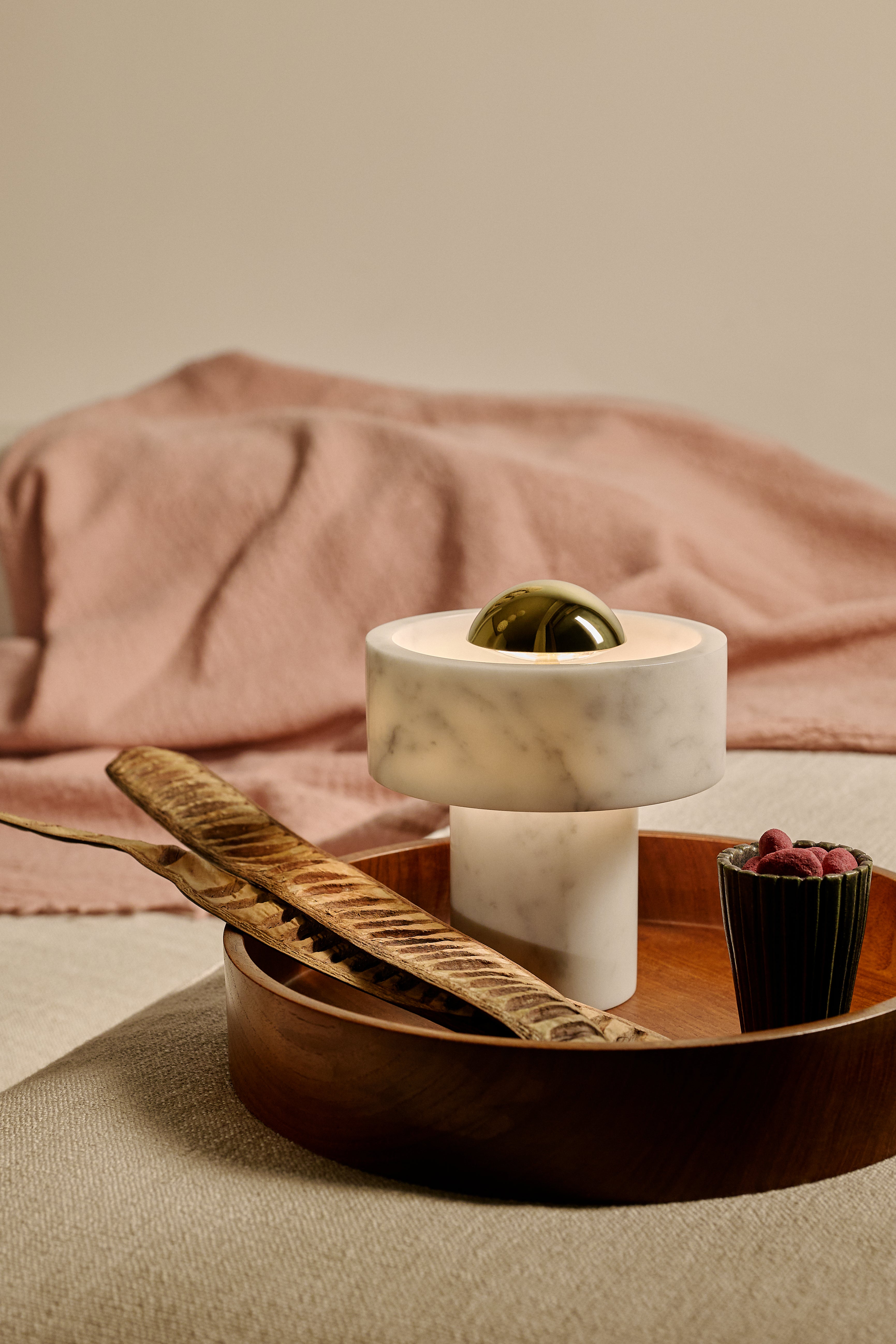 Portable lamp stone marble with golden finish