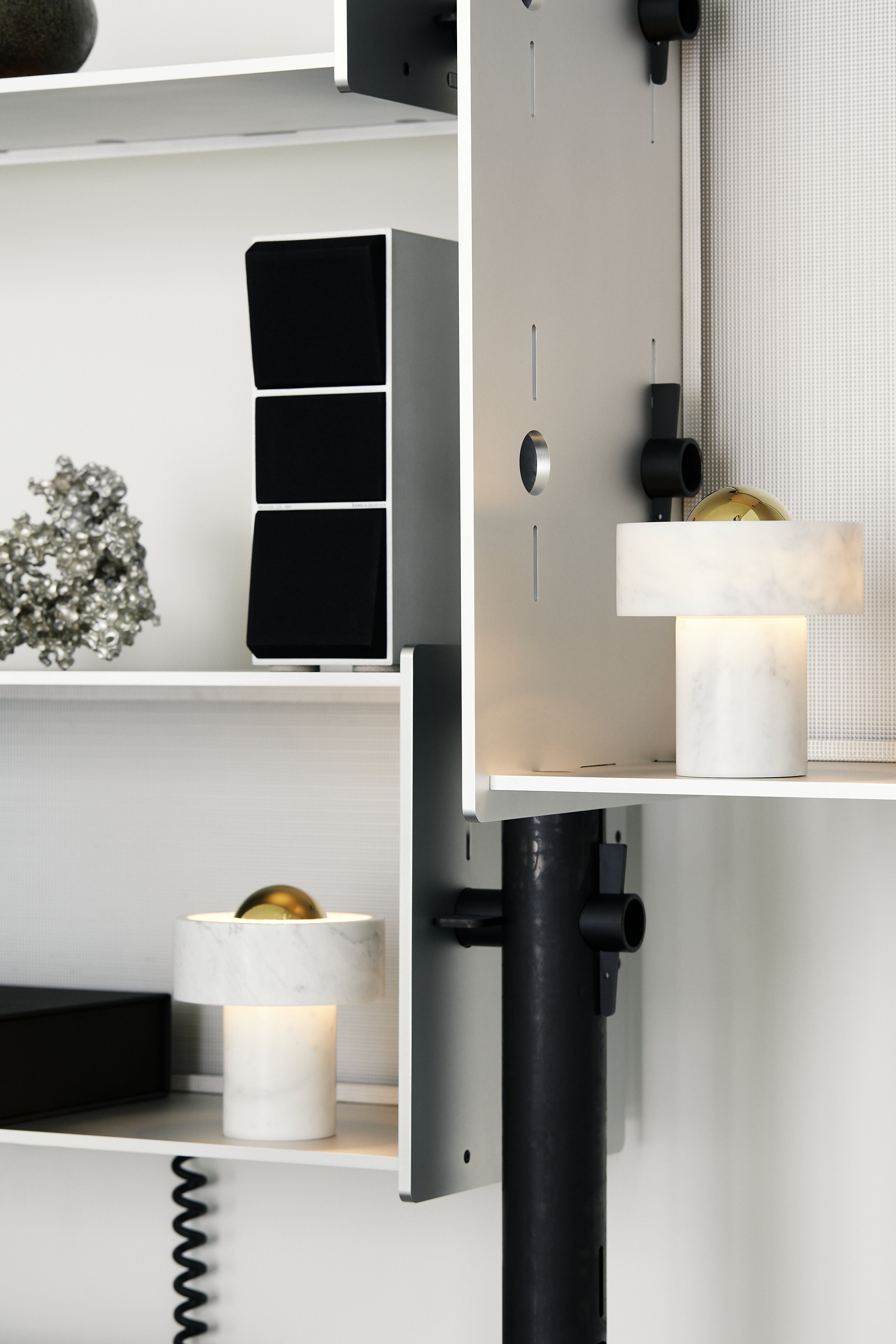 Portable lamp stone marble with golden finish