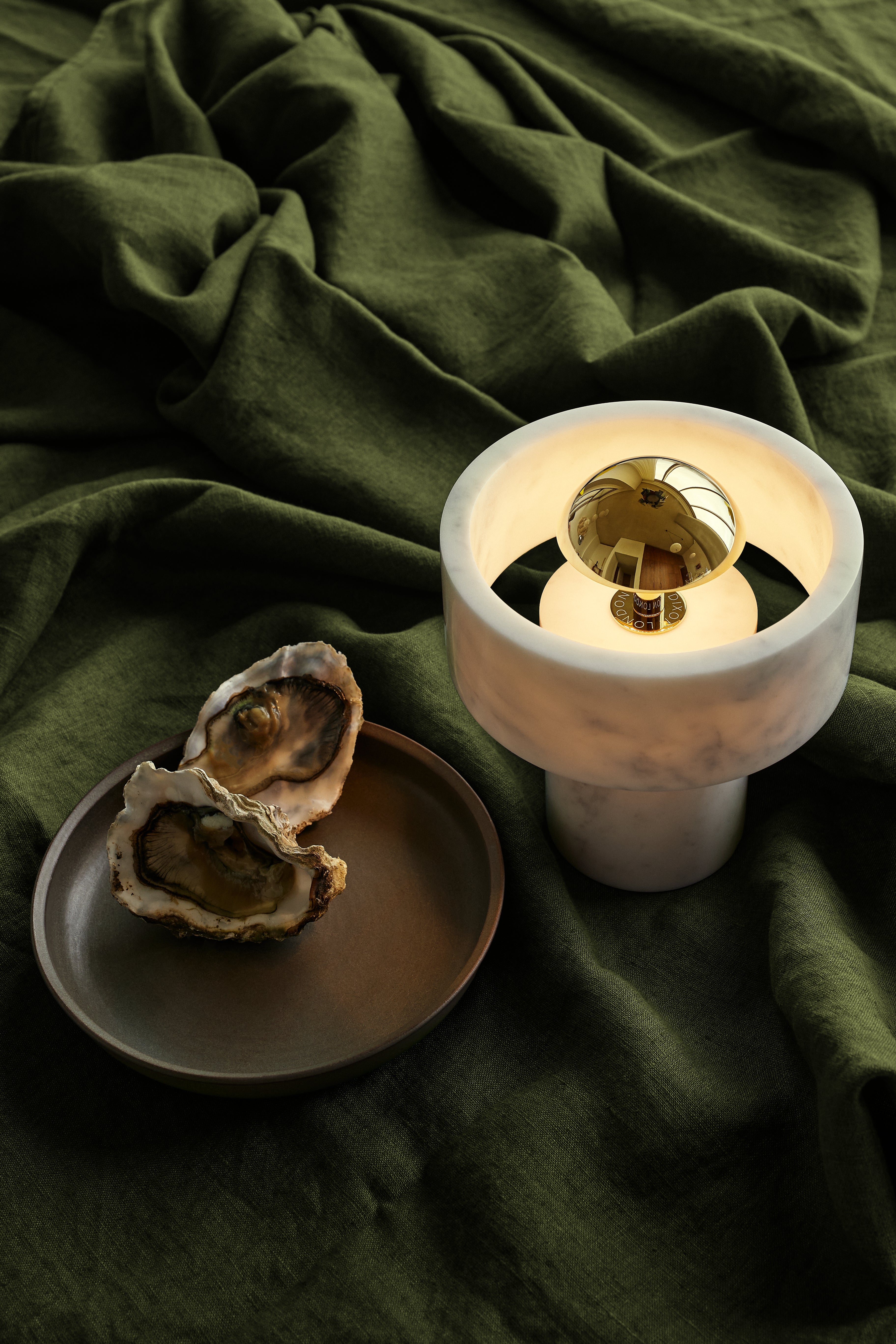 Portable lamp stone marble with golden finish