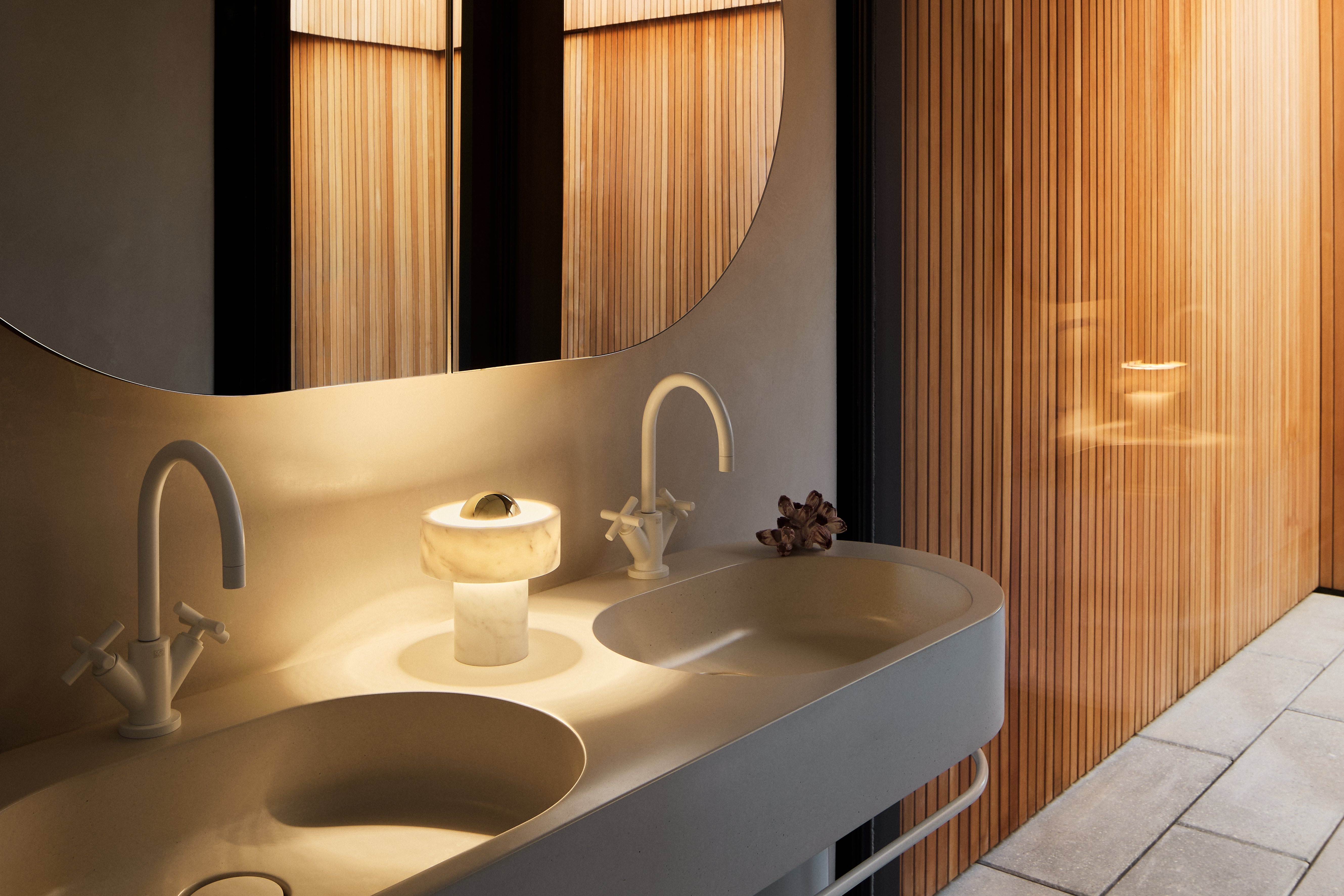 Portable lamp stone marble with golden finish