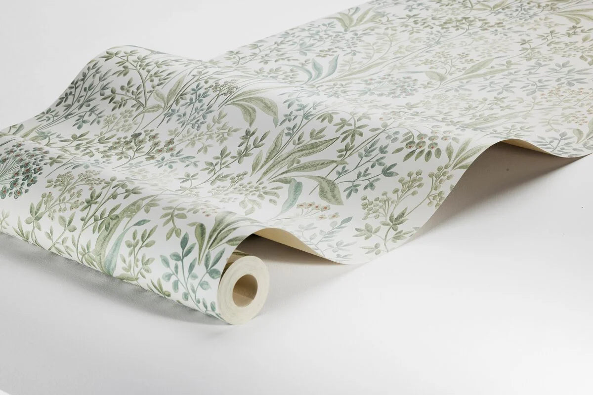 Vliesbehang met plantaal patroon NOCTURNE beige met groen