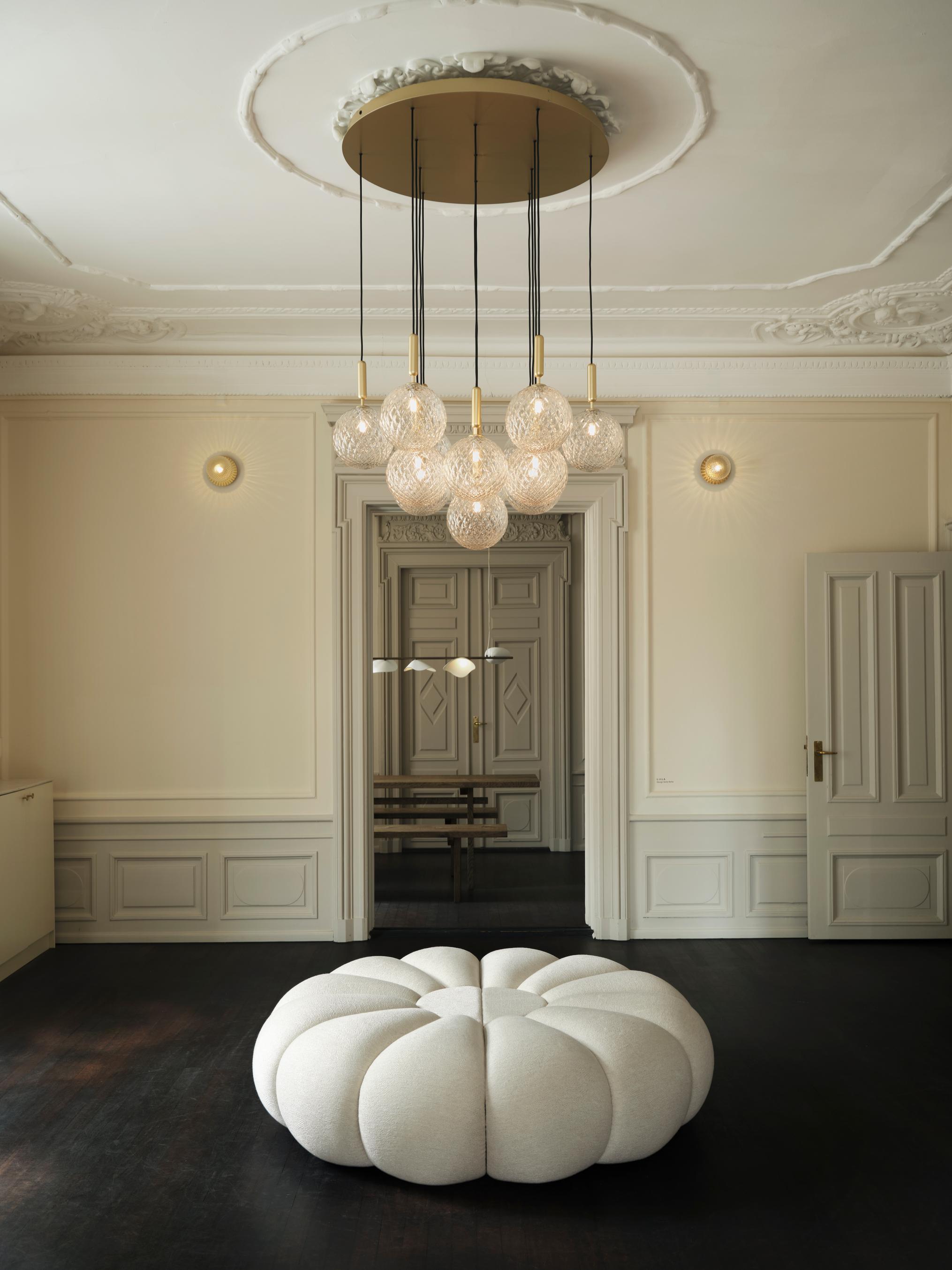 Hanglamp MIIRA 13 messing met opaalglas