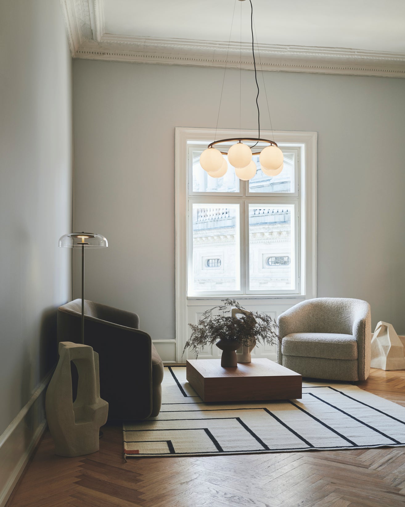 Hanglamp MIIRA 6 CIRCULAR donkerbruin met opaalglas