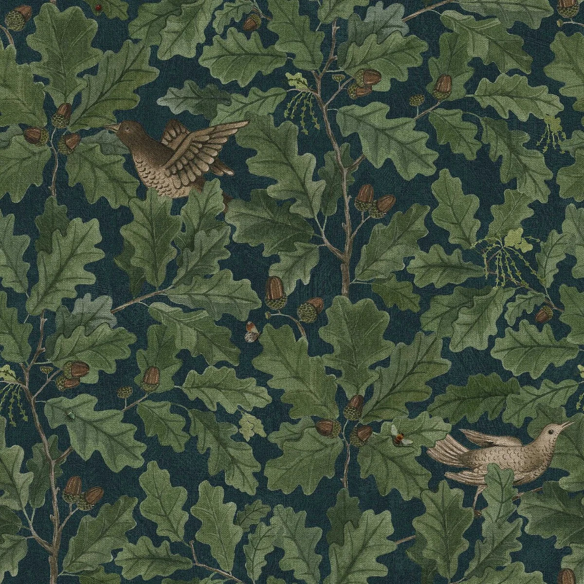 Wallpaper with a leafy plant motif IN THE OAK navy blue with green