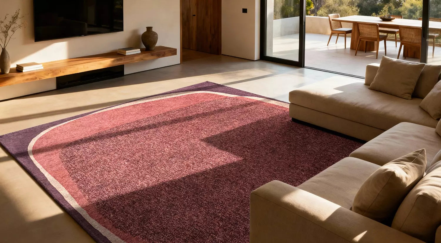 Vloerkleed MARBLE paars met roze en beige