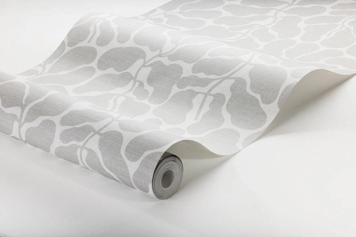 Vliesbehang van papier met een plantaardig patroon MY SECRET GARDEN grijs met wit