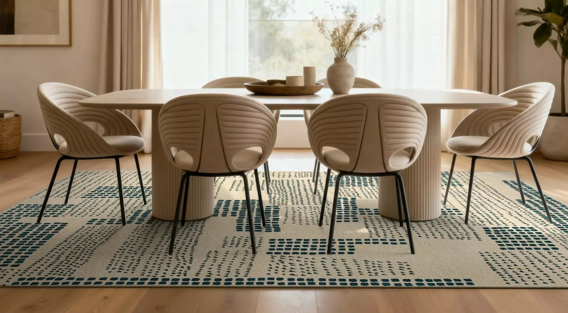 Beige ZEN tapijt met groen