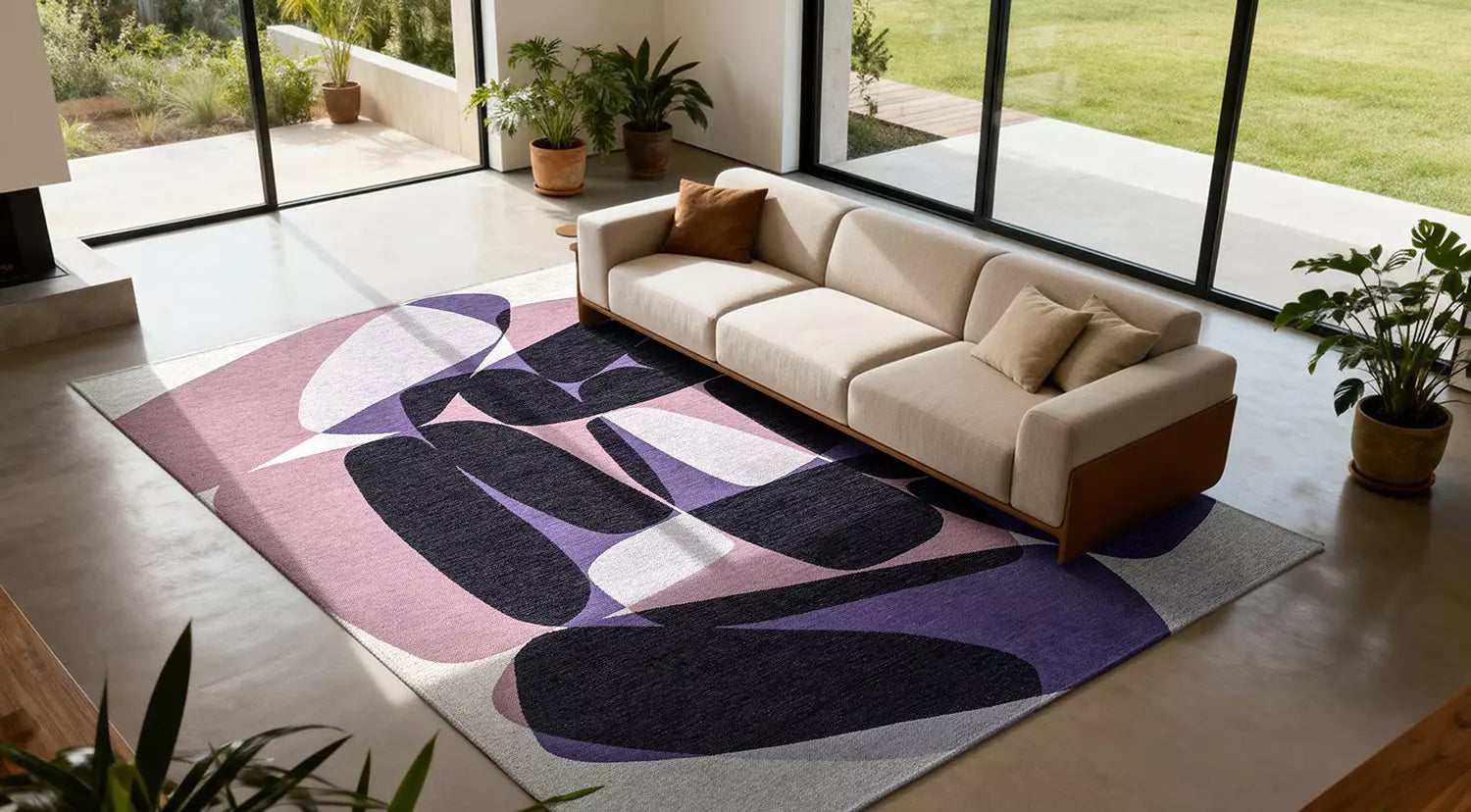 STONES Purple Rug with Black and White