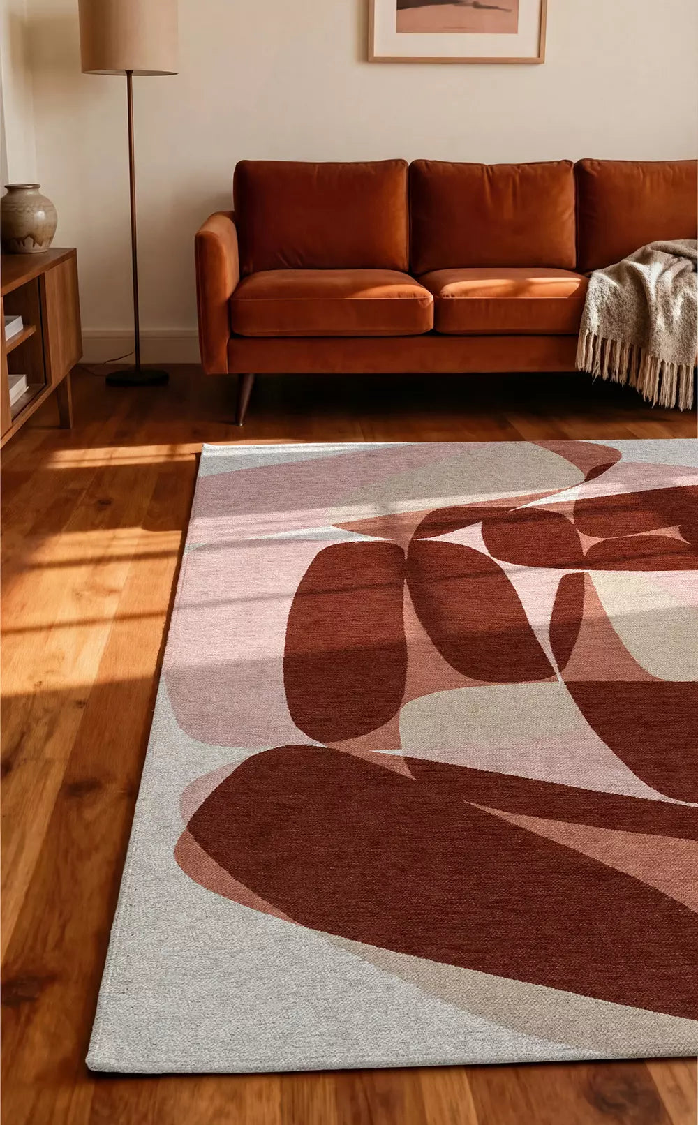 Vloerkleed STONES beige met roze en bordeaux