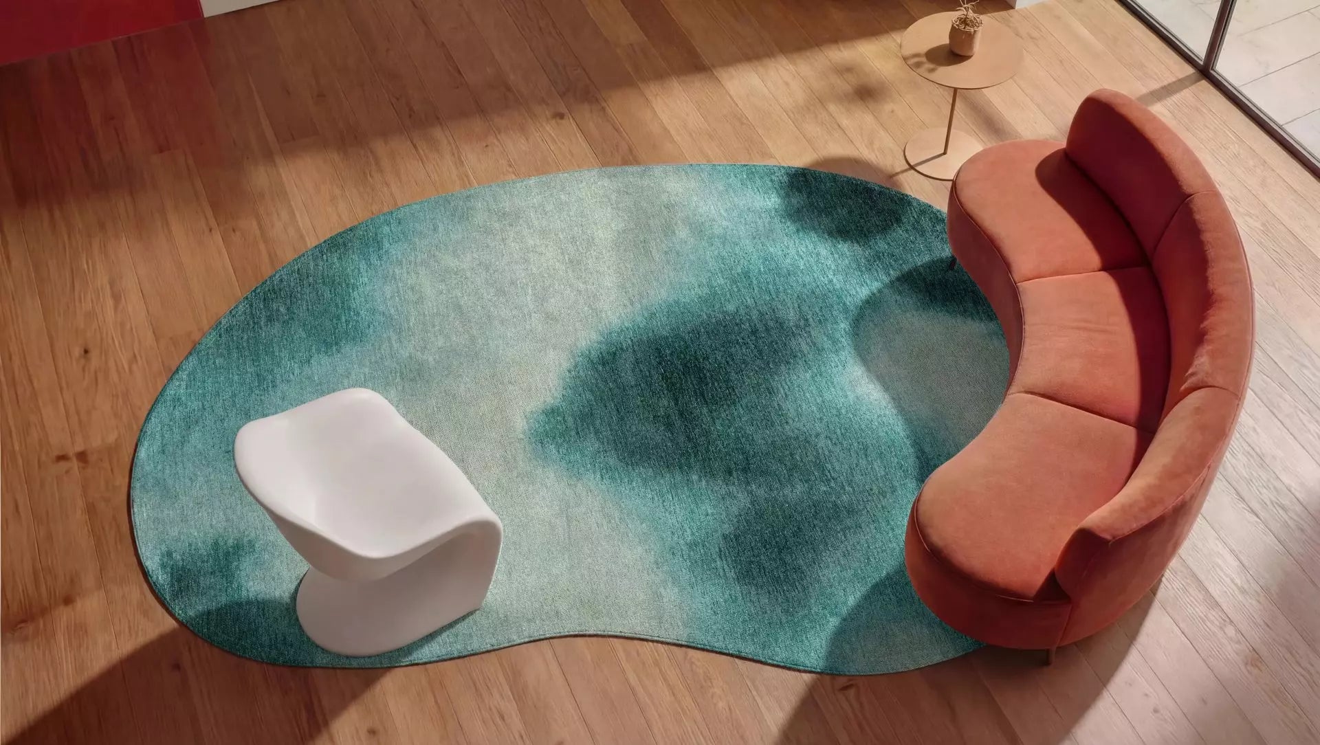 AQUARELLE LEAF oval rug in blue and gray