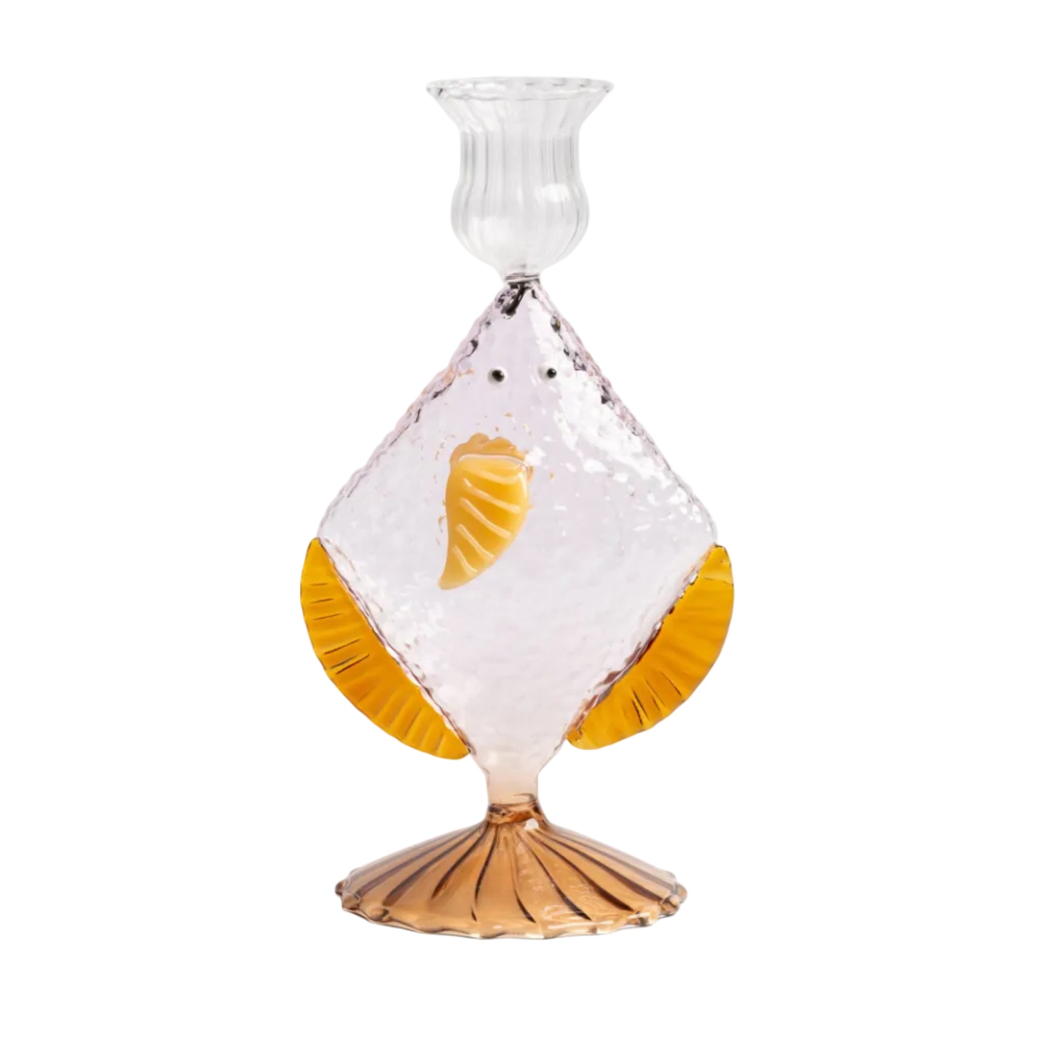 Roze glazen kaarsenhouder FISH met amberkleurig