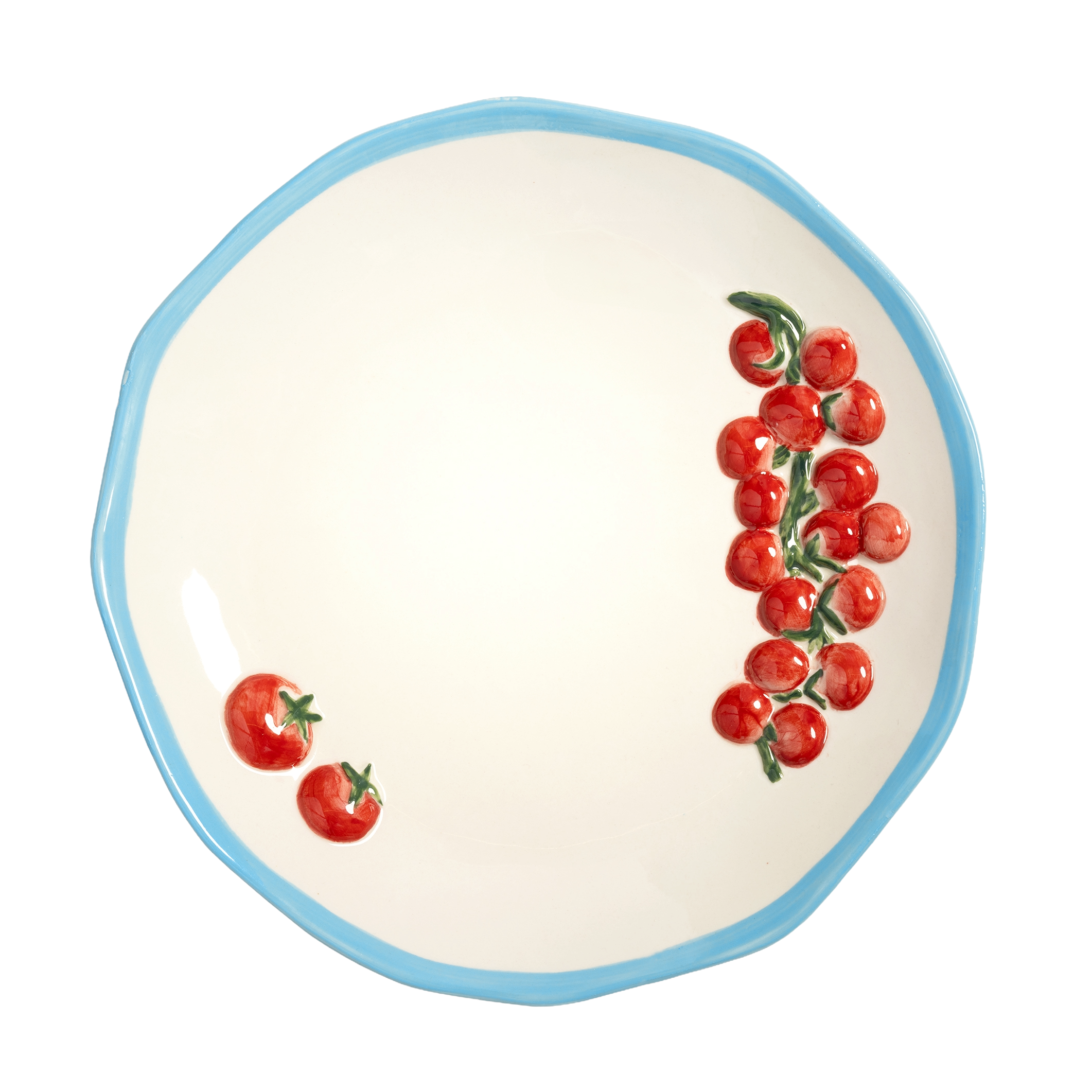 Witte POMODORO serveerschotel met rood en blauw