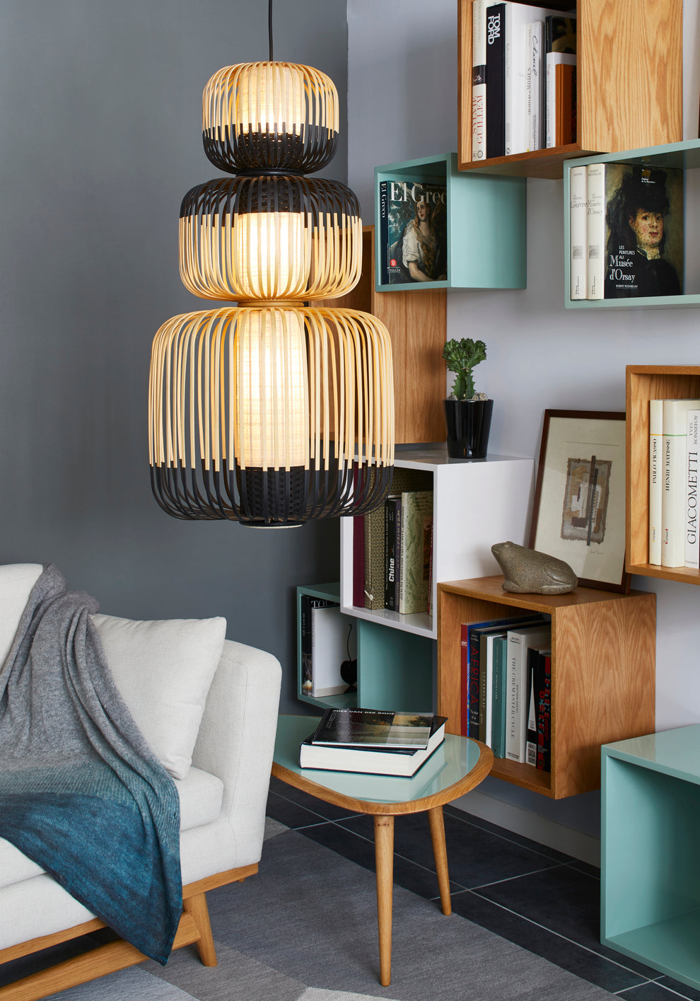 3-Punkte-Bambusschwarz-Hanglampe