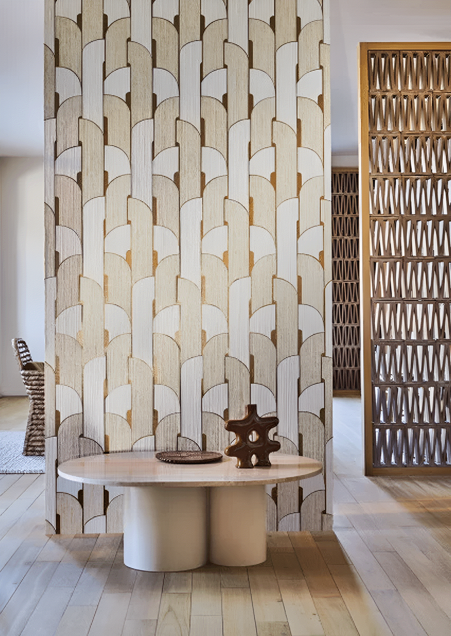 Textiltapete mit geometrischem Muster IKOPA - BLANC DORÉ weiß mit Gold