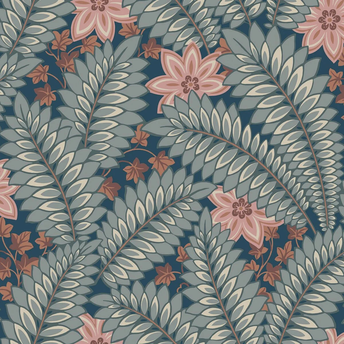 Tapete mit Pflanzenmotiv HIDDEN IVY in Marineblau mit Grün